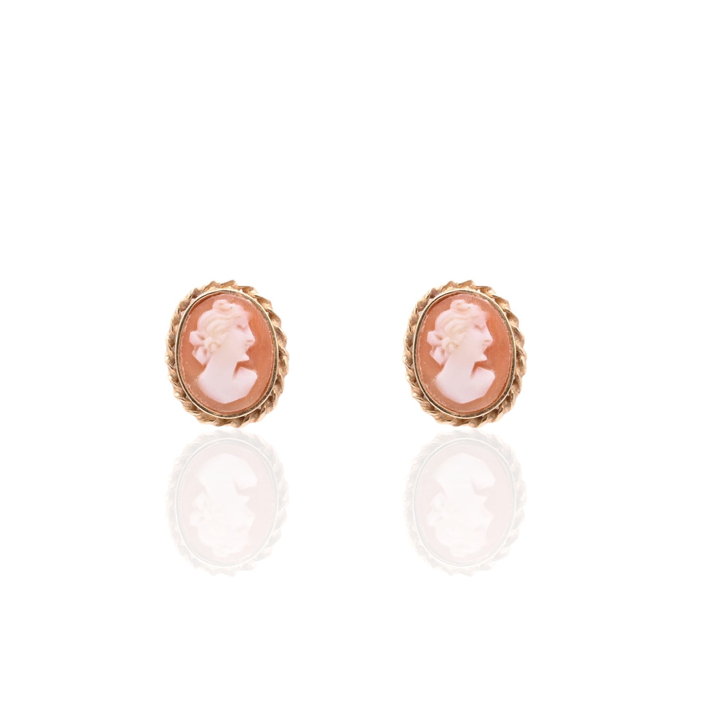 Oval Victorian Lady Cameo Pin Stud Earrings 14K Yellow Gold