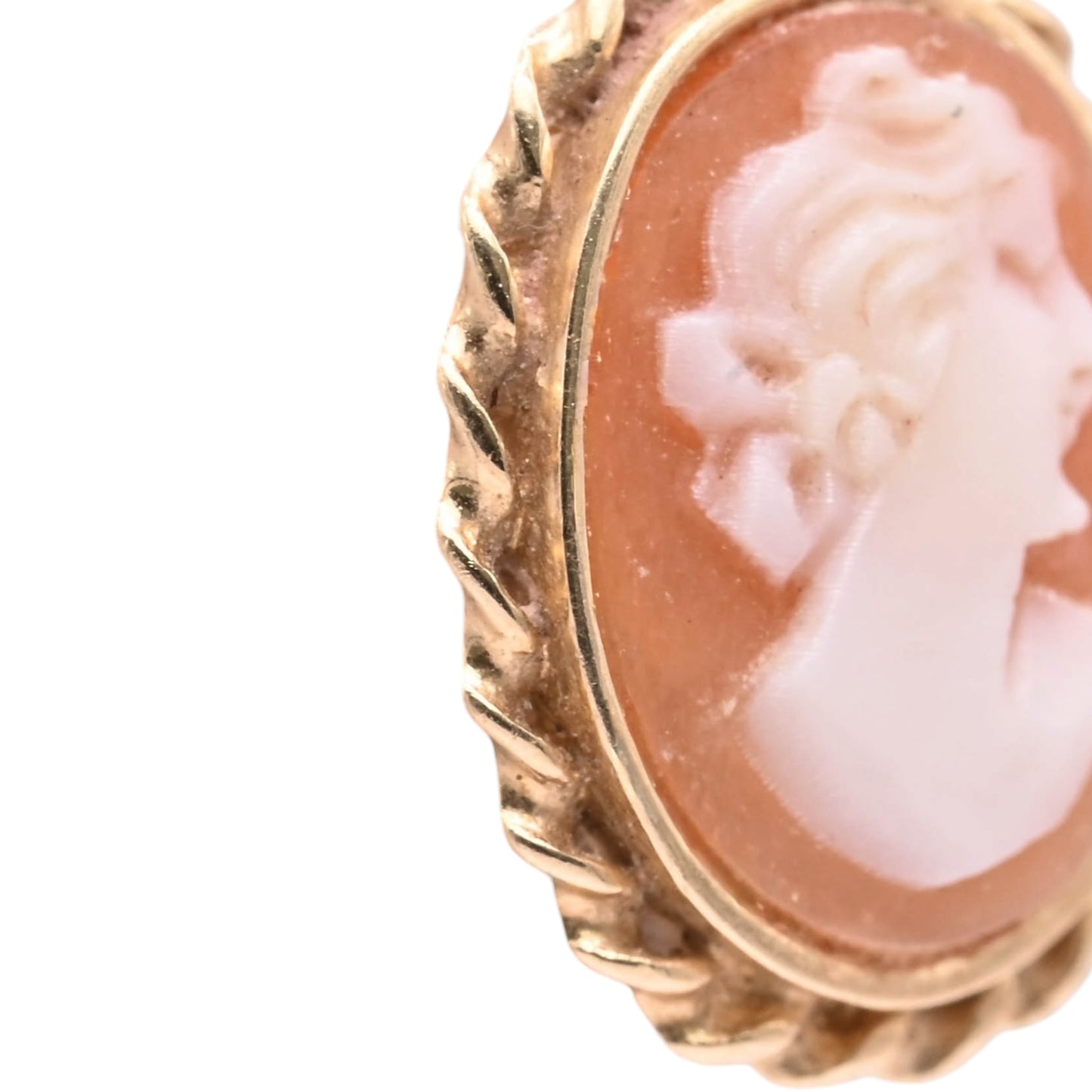Oval Victorian Lady Cameo Pin Stud Earrings 14K Yellow Gold