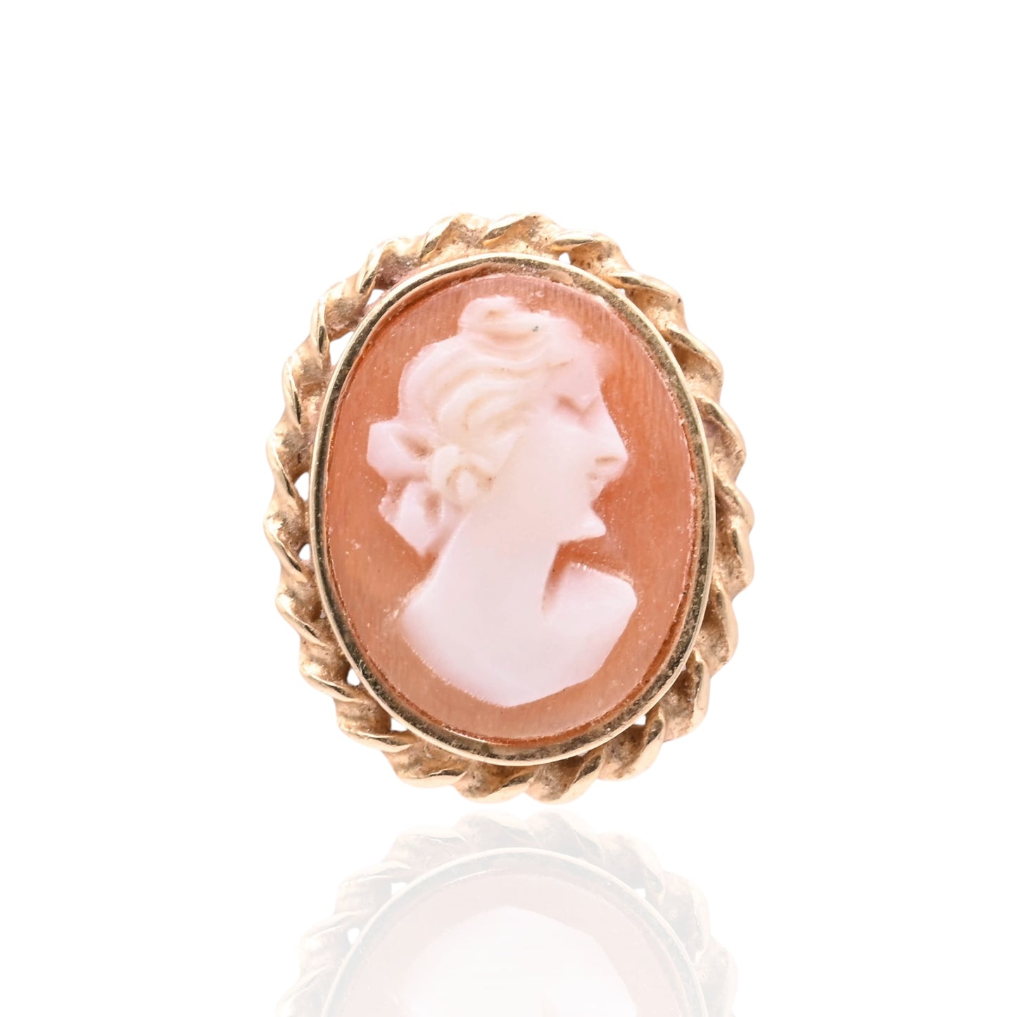 Oval Victorian Lady Cameo Pin Stud Earrings 14K Yellow Gold