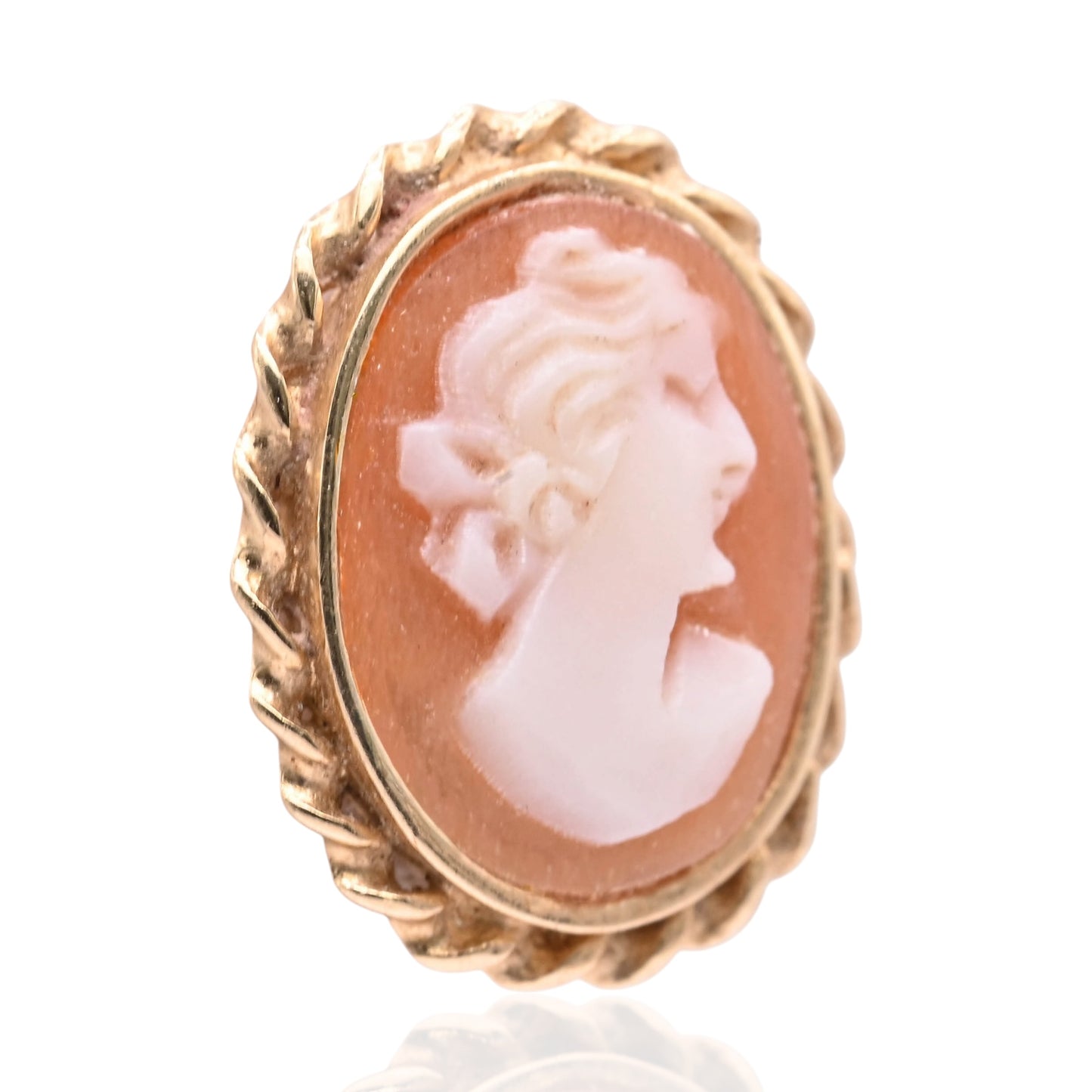 Oval Victorian Lady Cameo Pin Stud Earrings 14K Yellow Gold