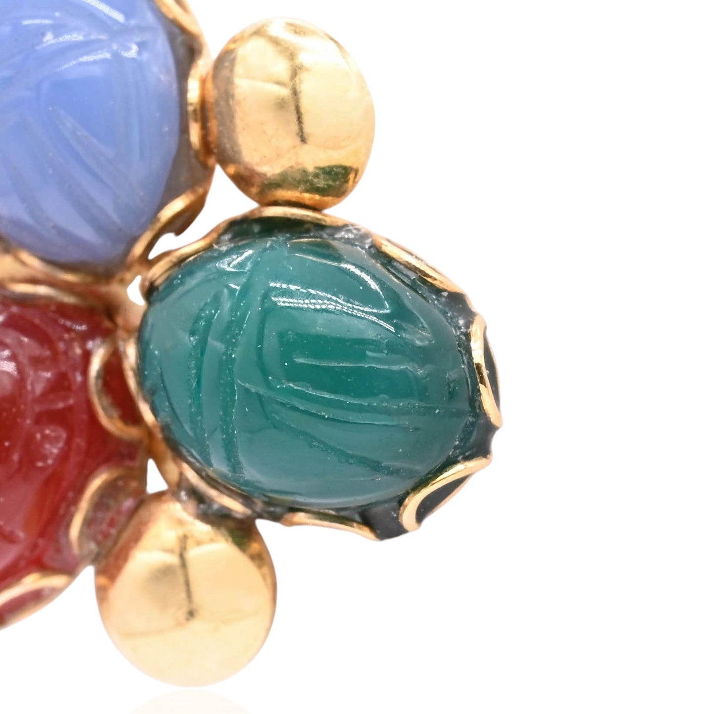 Tri-Color Carved Oval Chalcedony Earrings 14K Yellow Gold