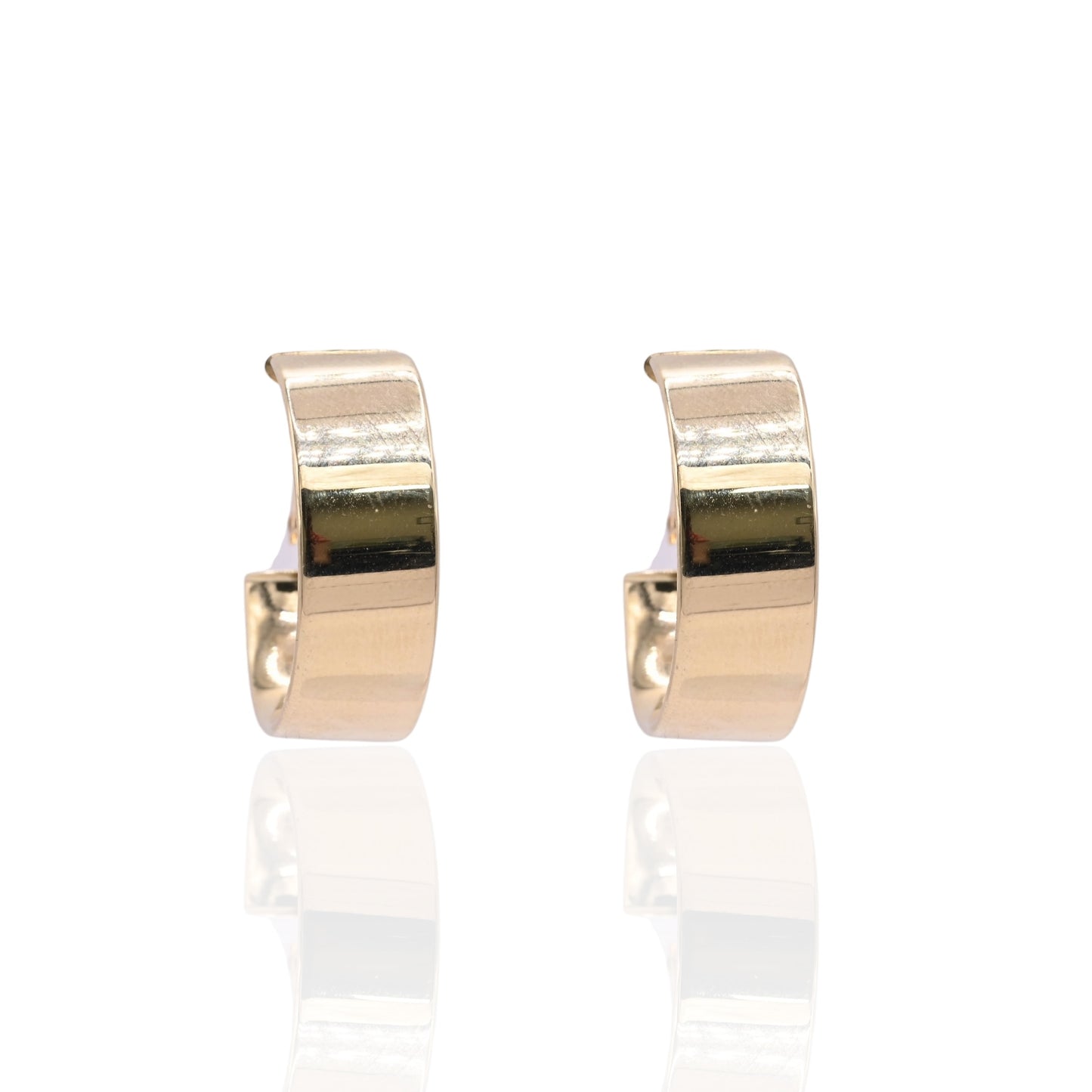 Omega Back Flat Hoop Earrings 14K Yellow Gold 7.58mm Thick/22.64mm Diameter