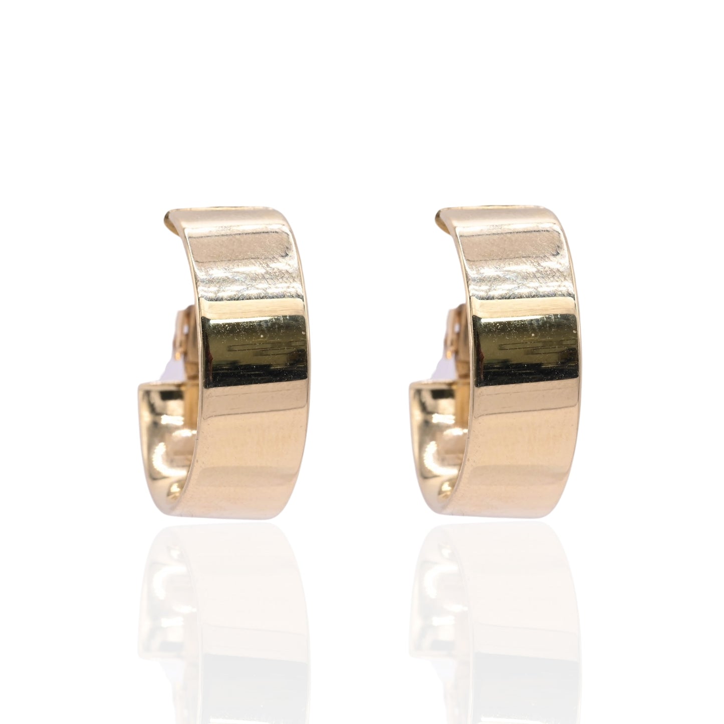 Omega Back Flat Hoop Earrings 14K Yellow Gold 7.58mm Thick/22.64mm Diameter