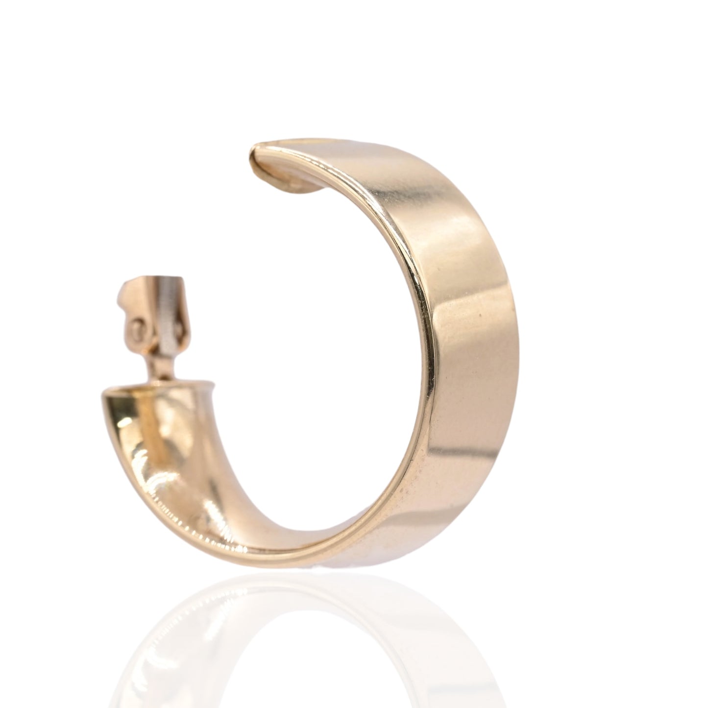 Omega Back Flat Hoop Earrings 14K Yellow Gold 7.58mm Thick/22.64mm Diameter