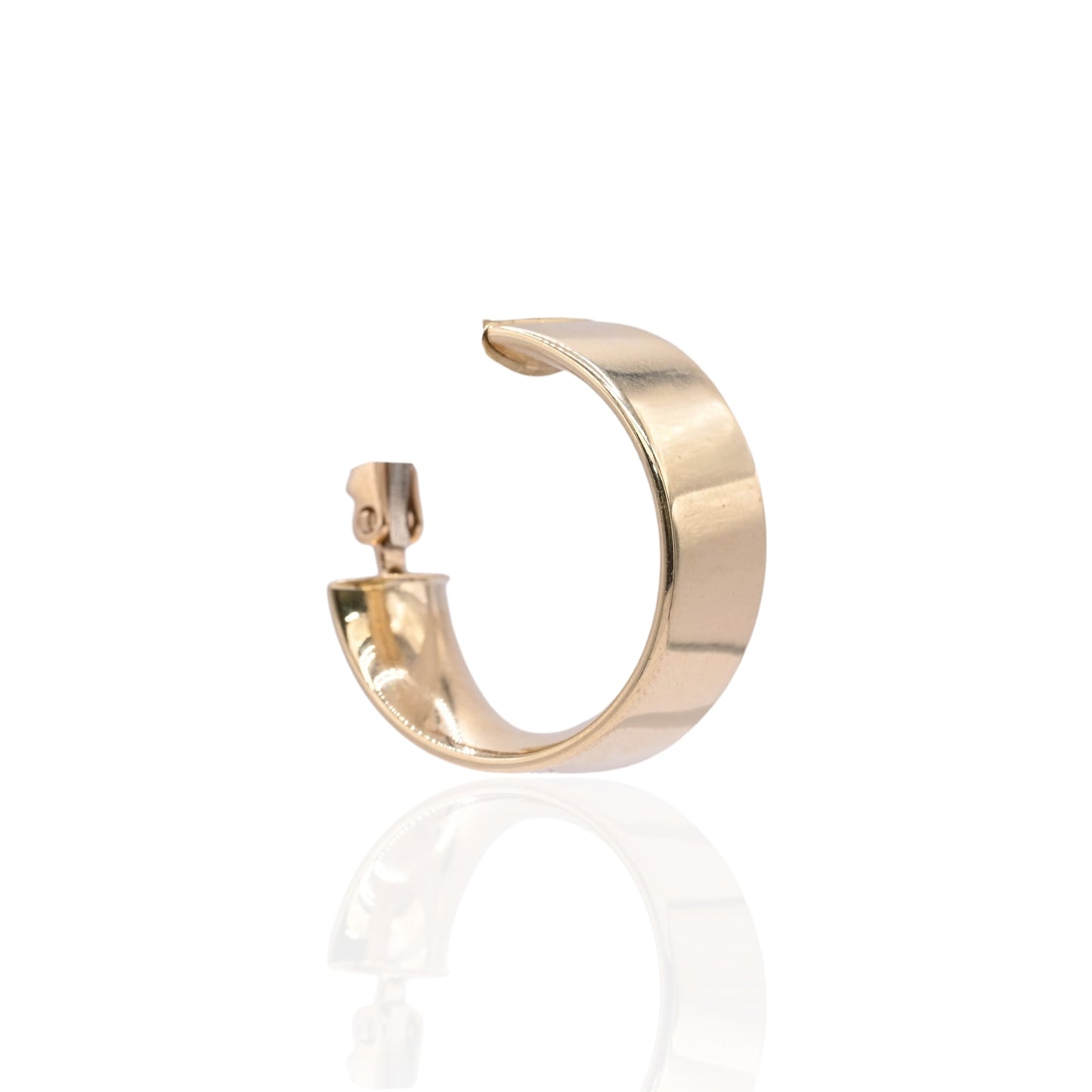 Omega Back Flat Hoop Earrings 14K Yellow Gold 7.58mm Thick/22.64mm Diameter