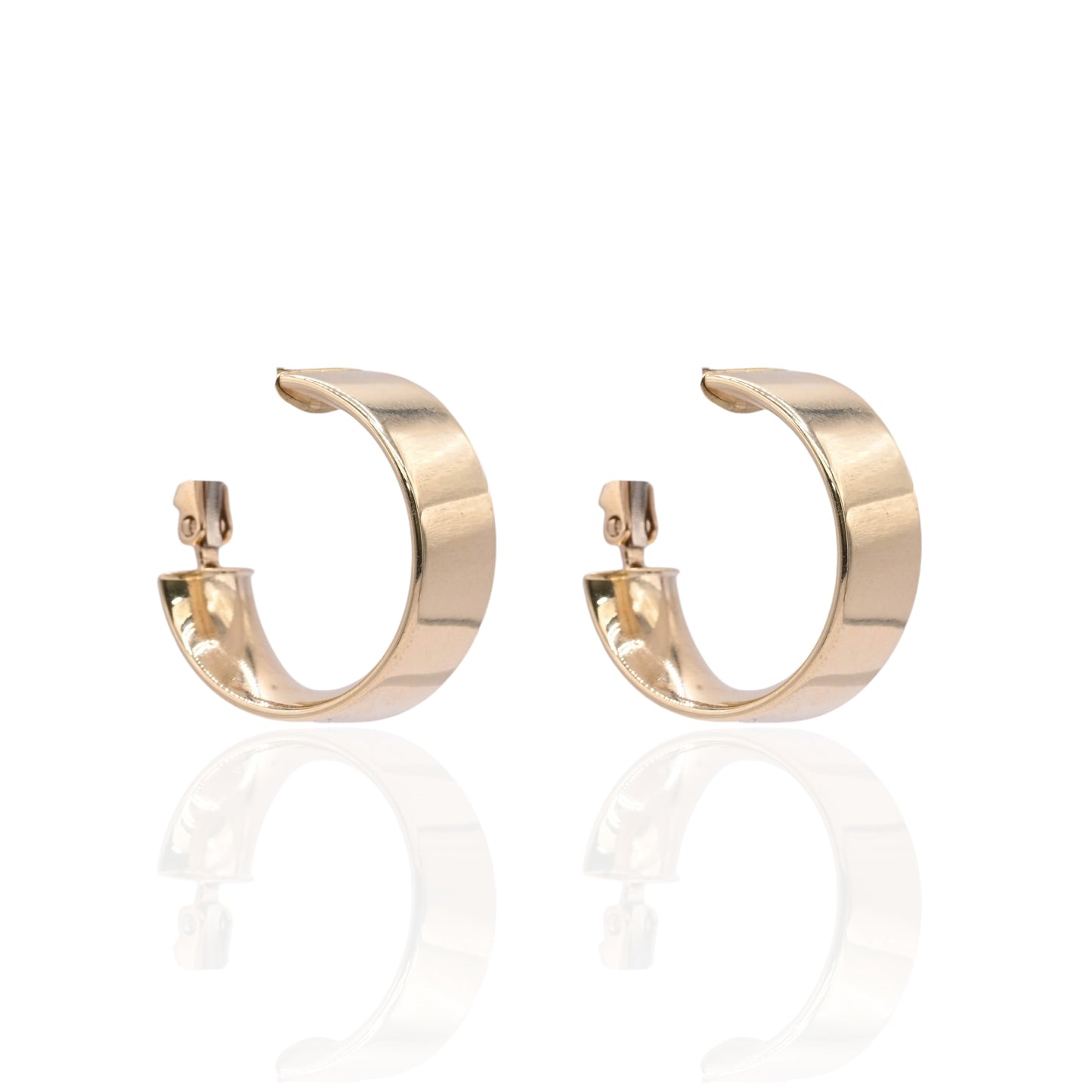 Omega Back Flat Hoop Earrings 14K Yellow Gold 7.58mm Thick/22.64mm Diameter