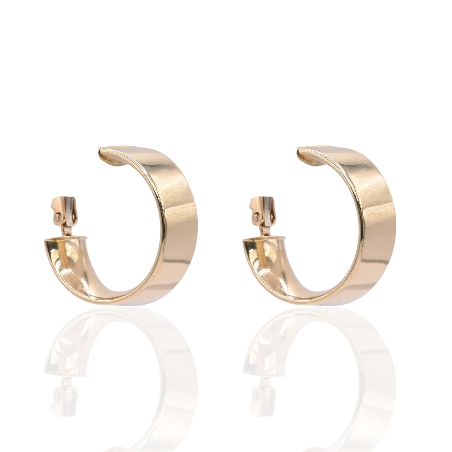 Omega Back Flat Hoop Earrings 14K Yellow Gold 7.58mm Thick/22.64mm Diameter