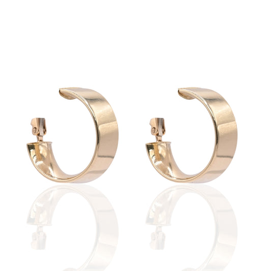 Omega Back Flat Hoop Earrings 14K Yellow Gold 7.58mm Thick/22.64mm Diameter