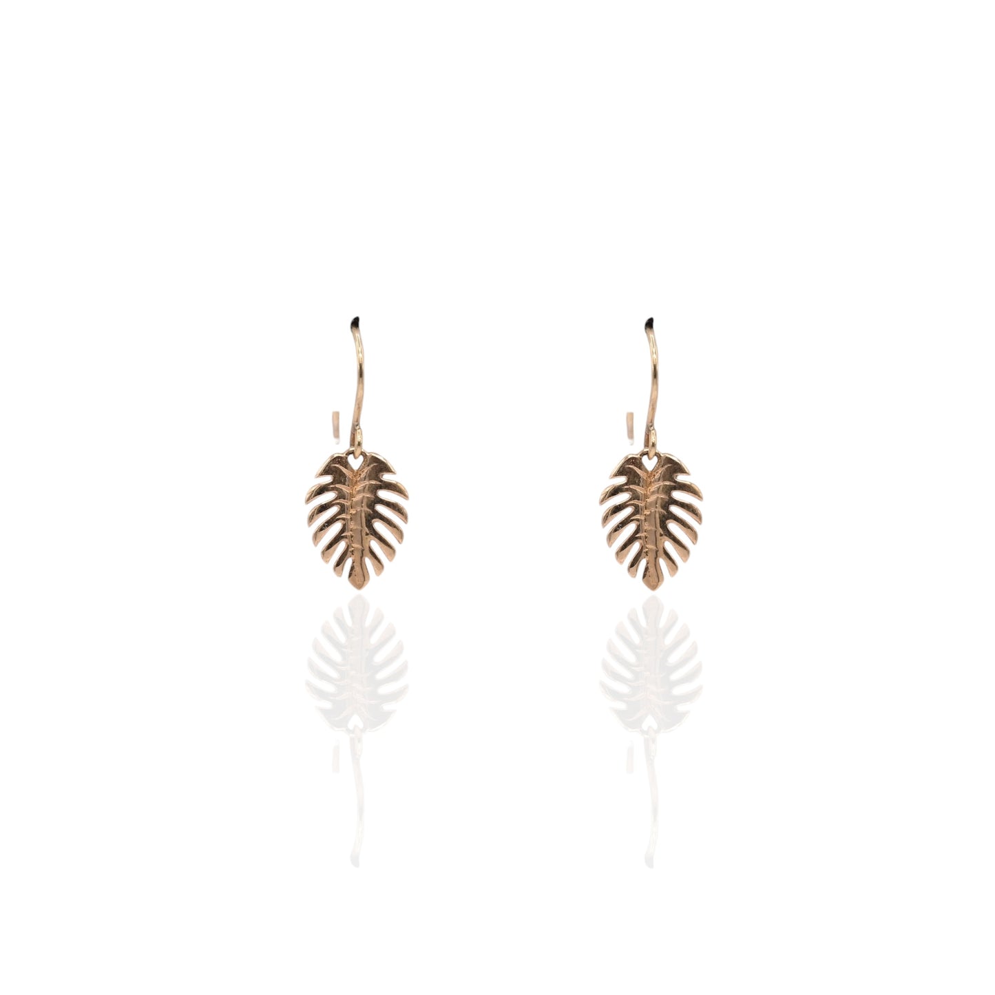 Leaf Dangle Hook Earrings 14K Yellow Gold