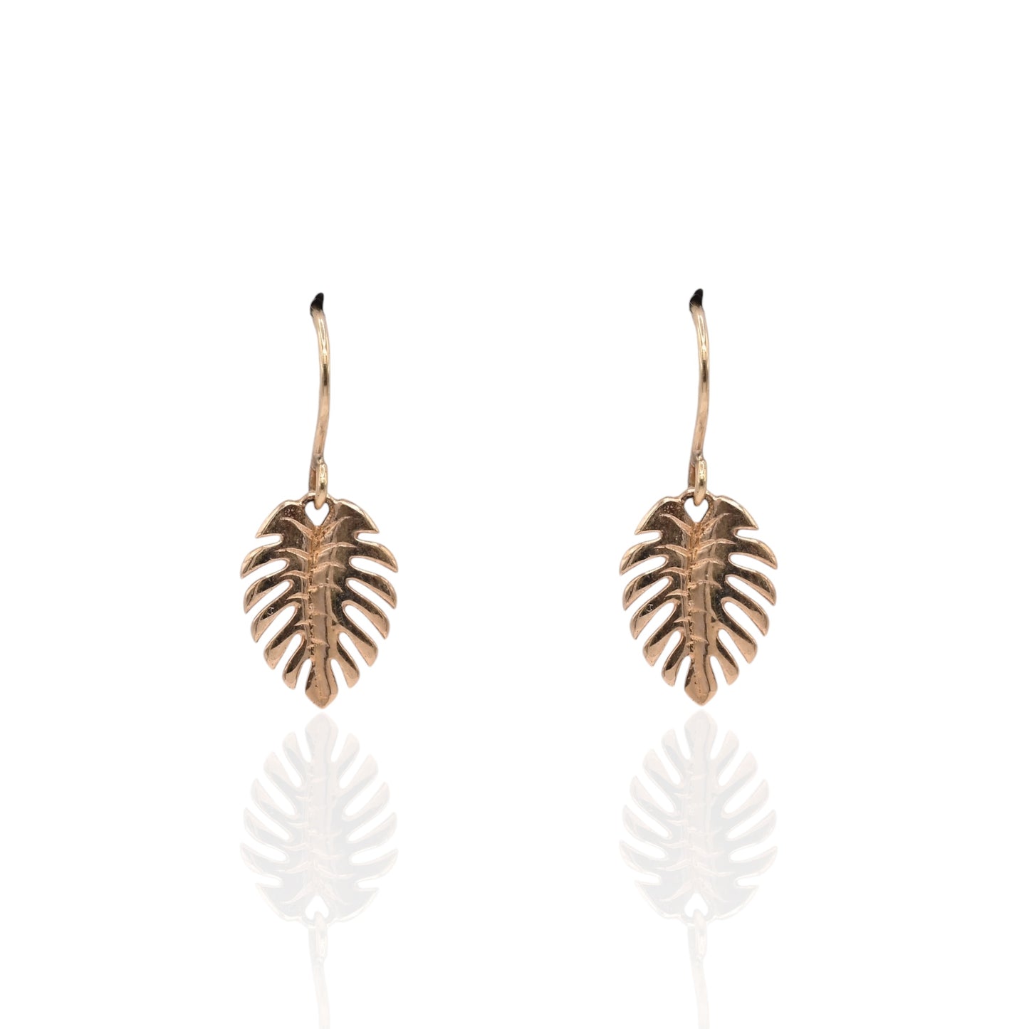 Leaf Dangle Hook Earrings 14K Yellow Gold