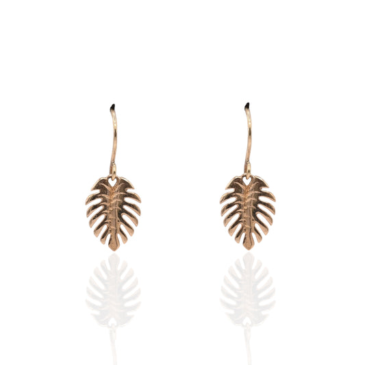 Leaf Dangle Hook Earrings 14K Yellow Gold