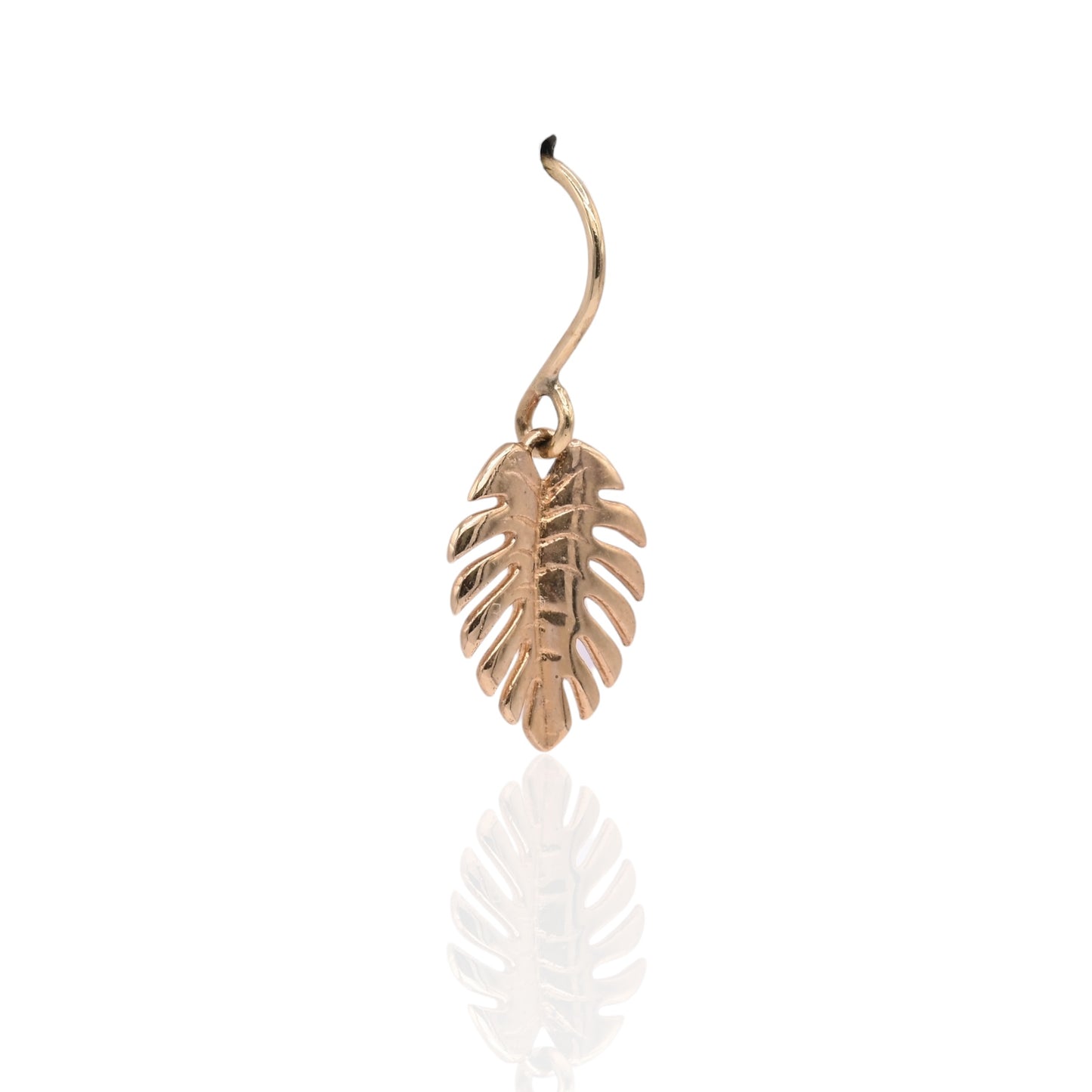 Leaf Dangle Hook Earrings 14K Yellow Gold