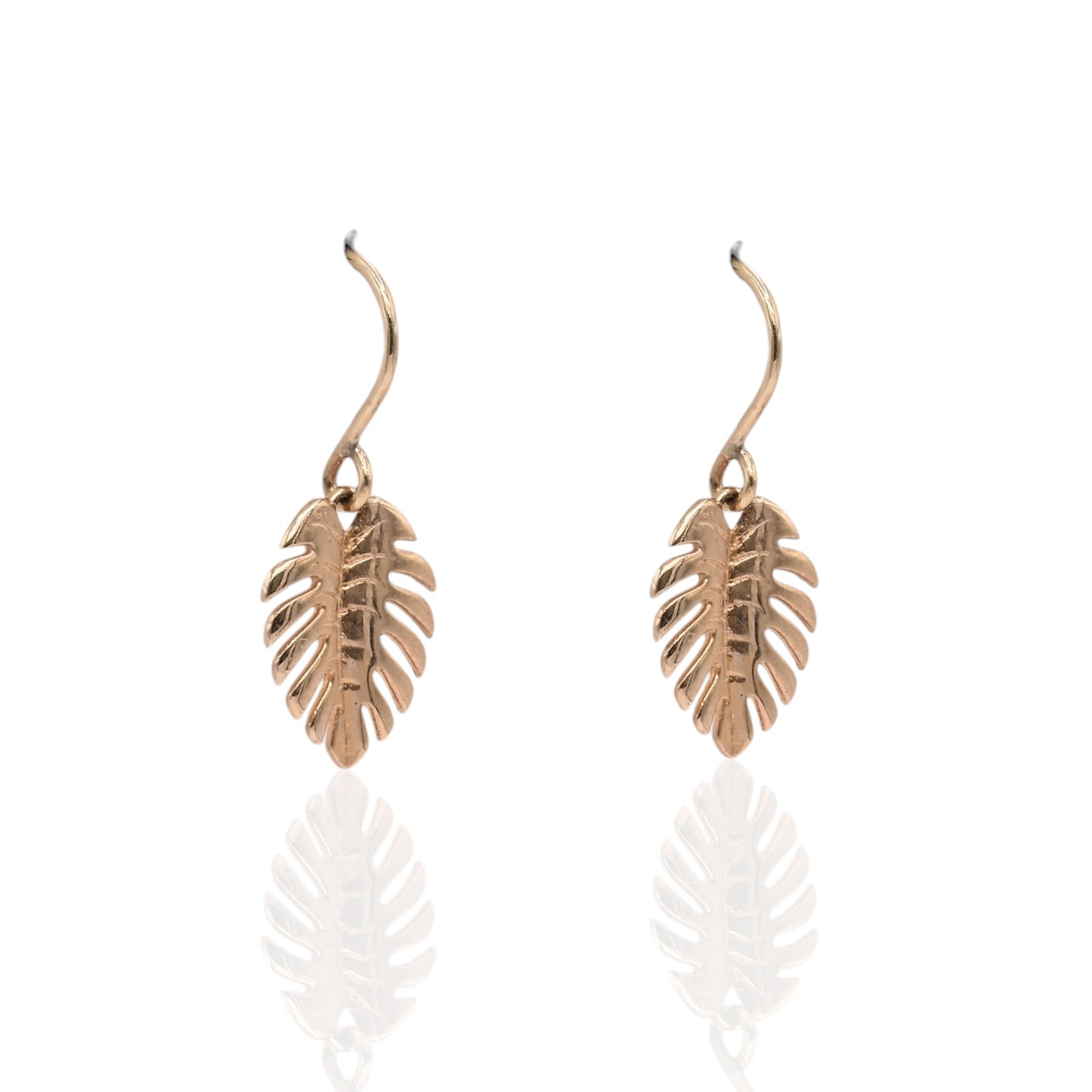 Leaf Dangle Hook Earrings 14K Yellow Gold