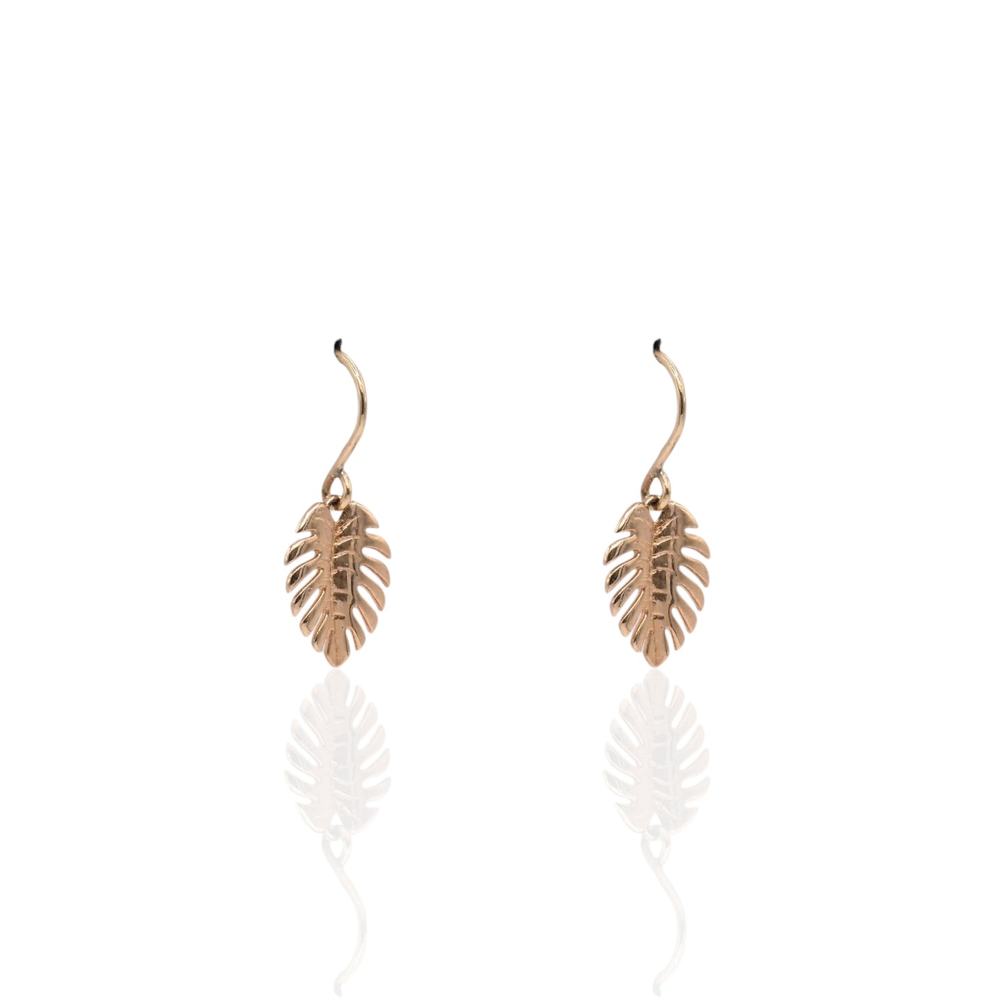 Leaf Dangle Hook Earrings 14K Yellow Gold