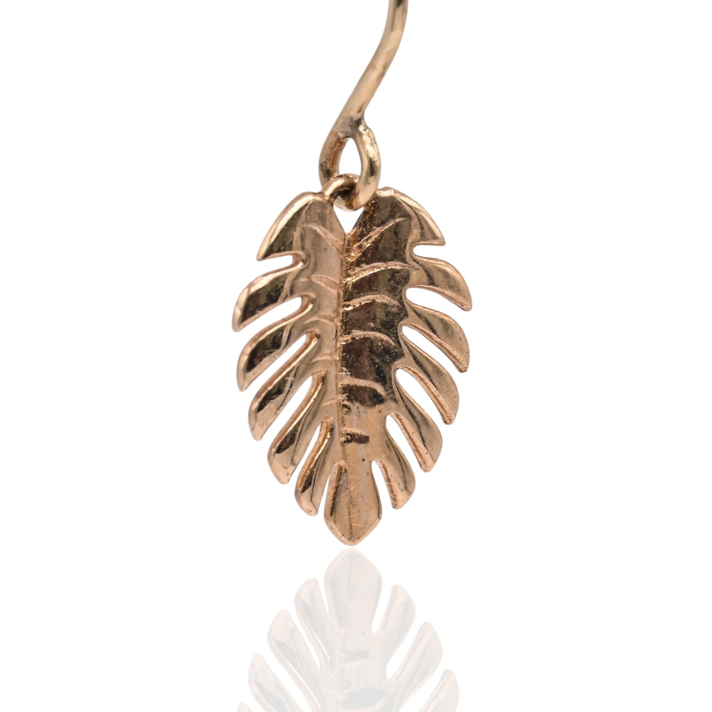 Leaf Dangle Hook Earrings 14K Yellow Gold