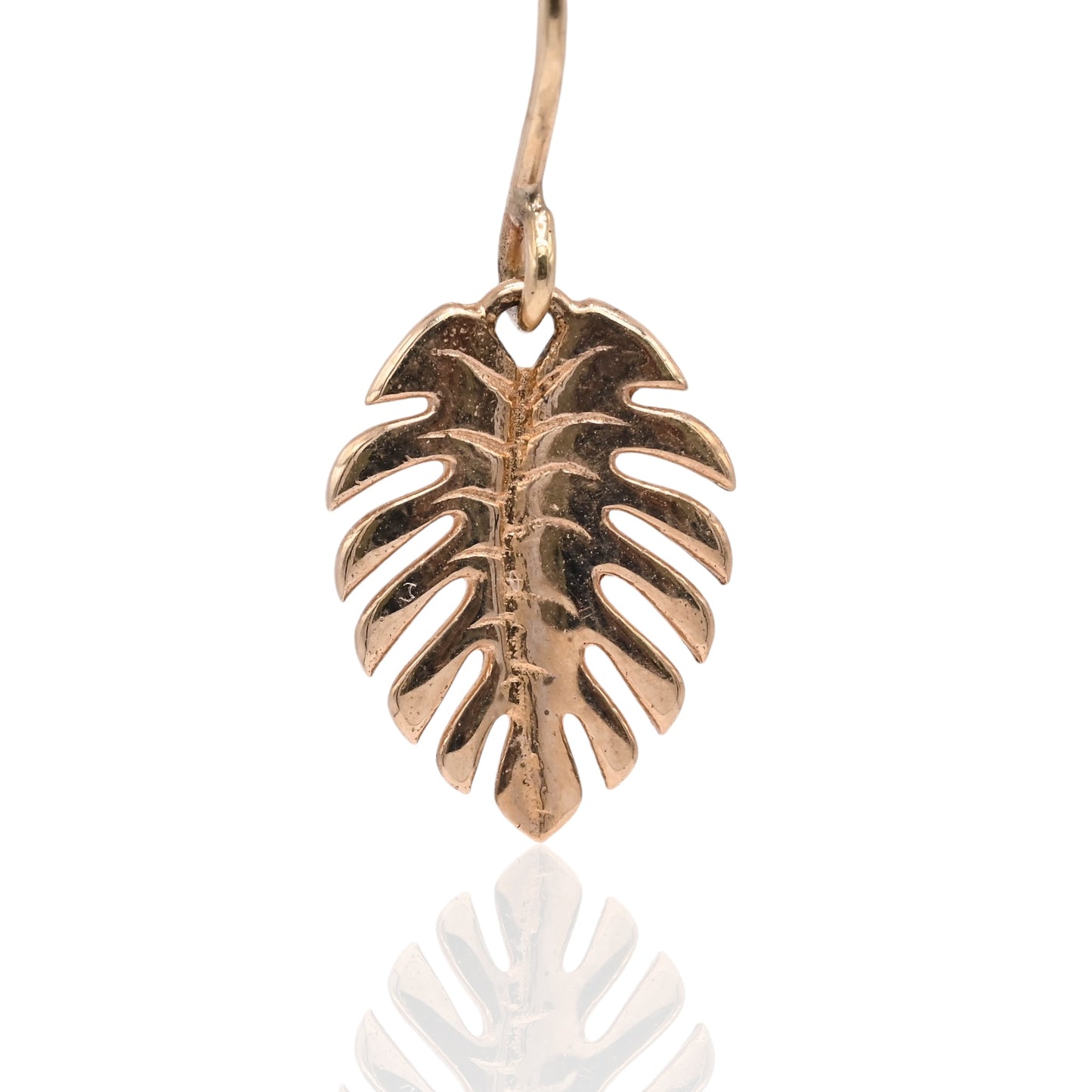 Leaf Dangle Hook Earrings 14K Yellow Gold