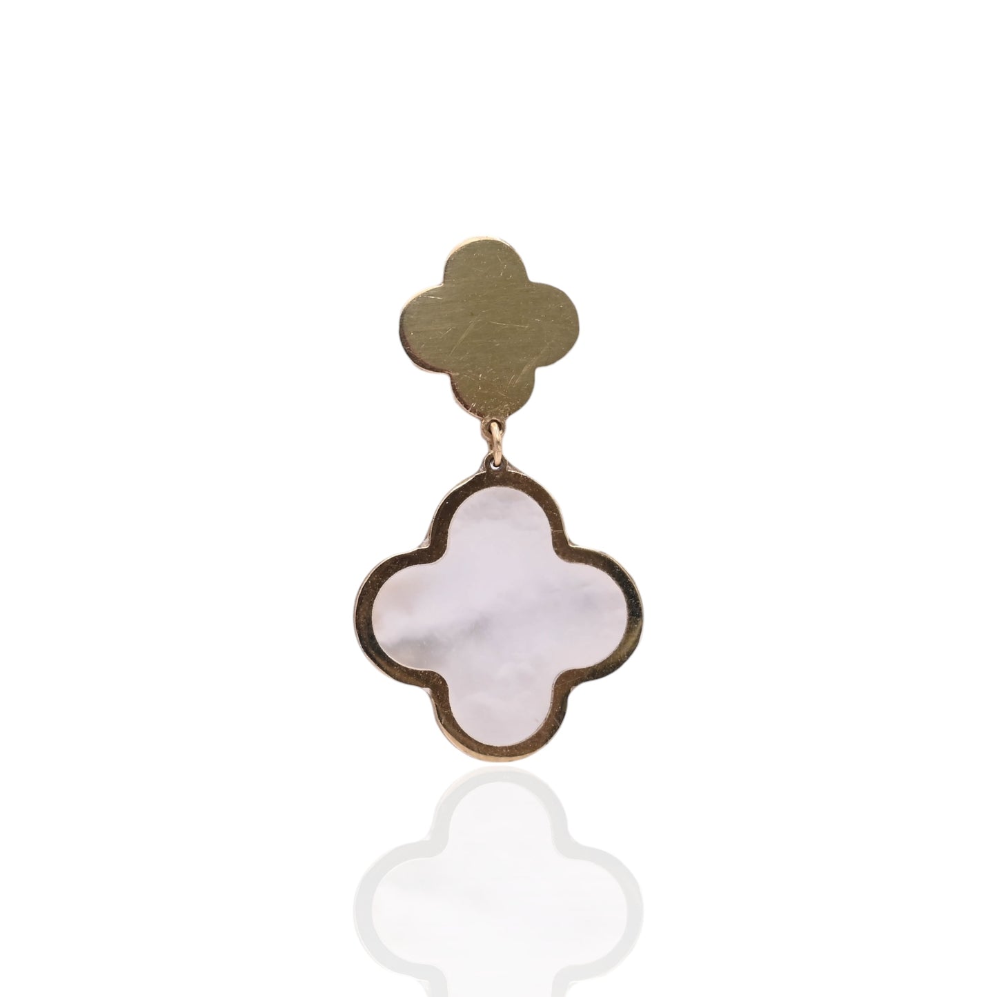 Mother of Pearl Clover Dangle Earrings 14K Yellow Gold