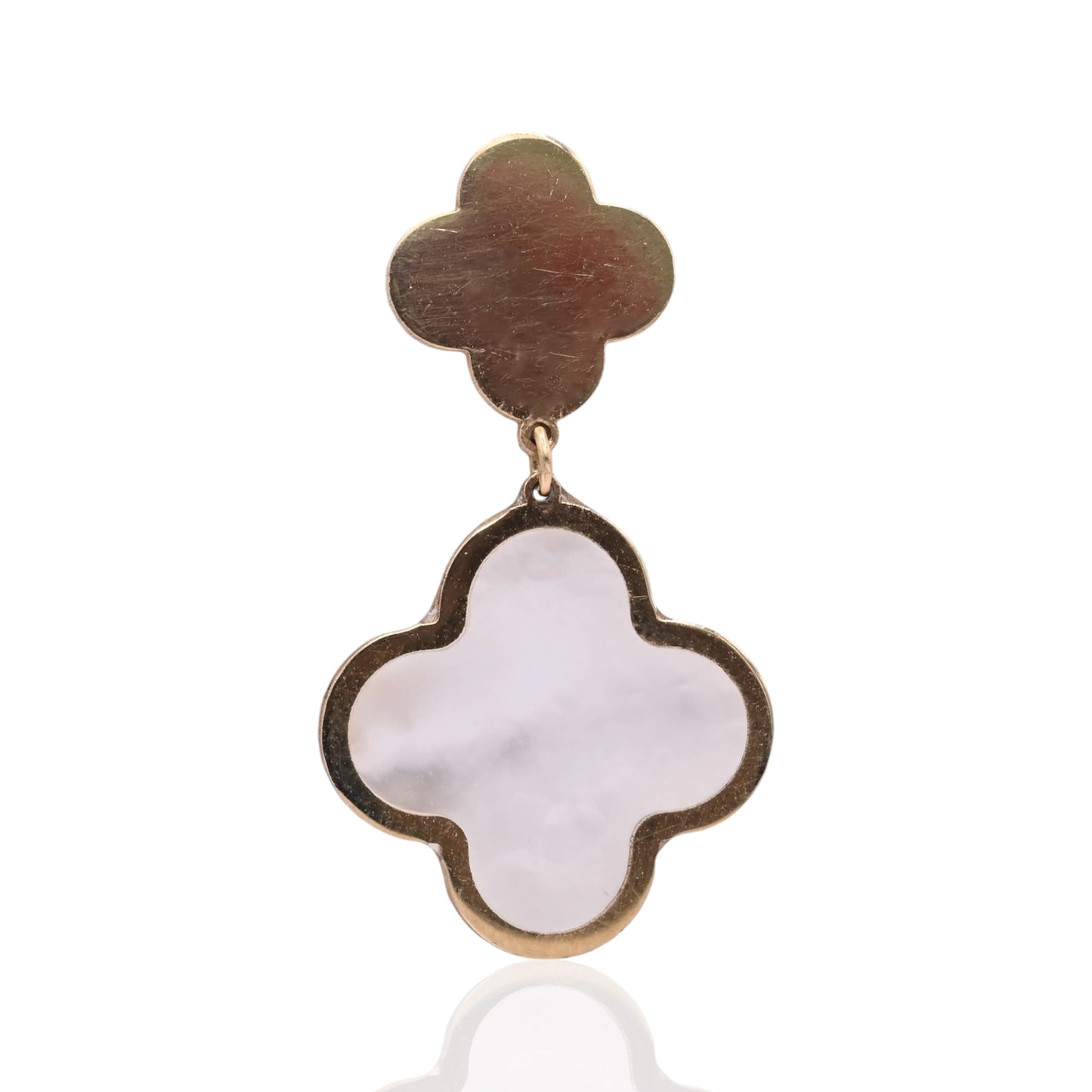 Mother of Pearl Clover Dangle Earrings 14K Yellow Gold