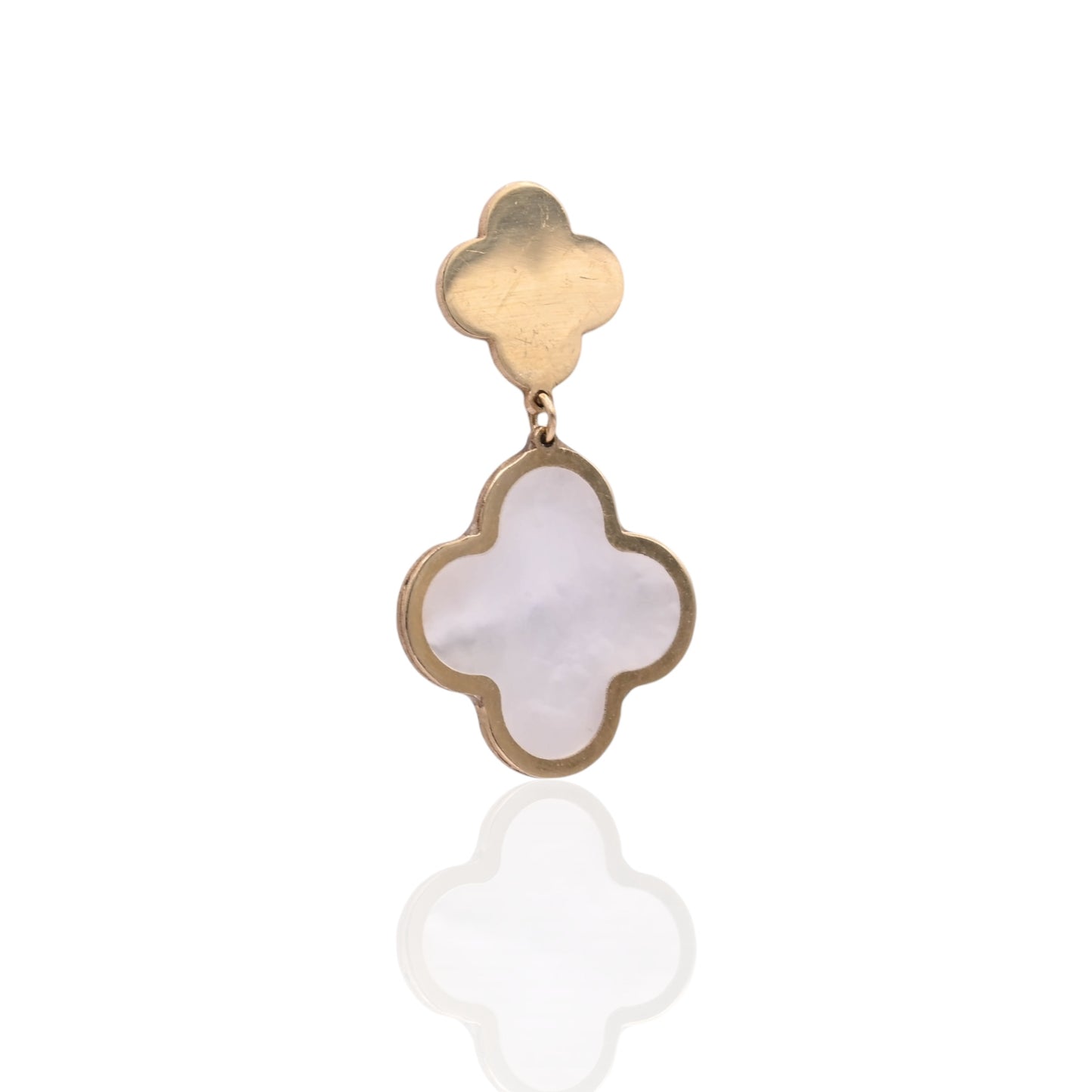 Mother of Pearl Clover Dangle Earrings 14K Yellow Gold