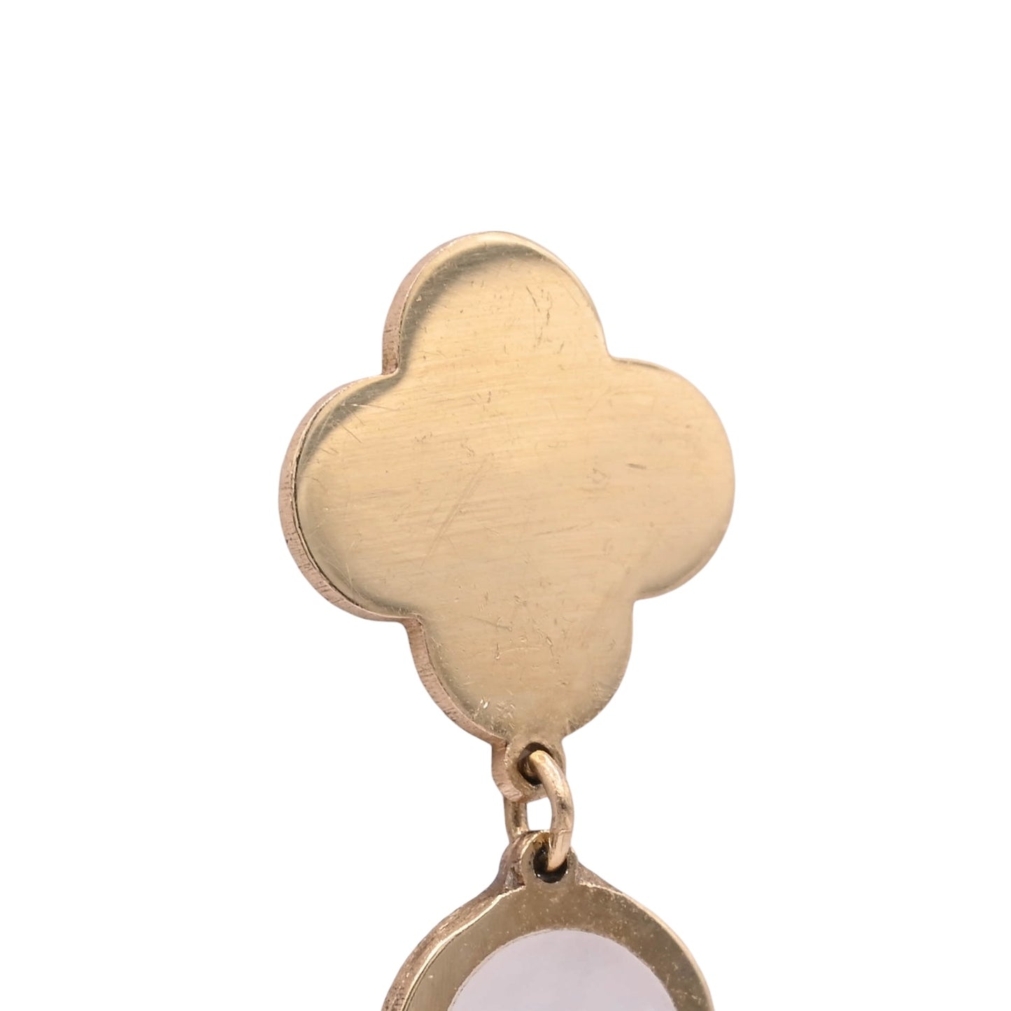 Mother of Pearl Clover Dangle Earrings 14K Yellow Gold