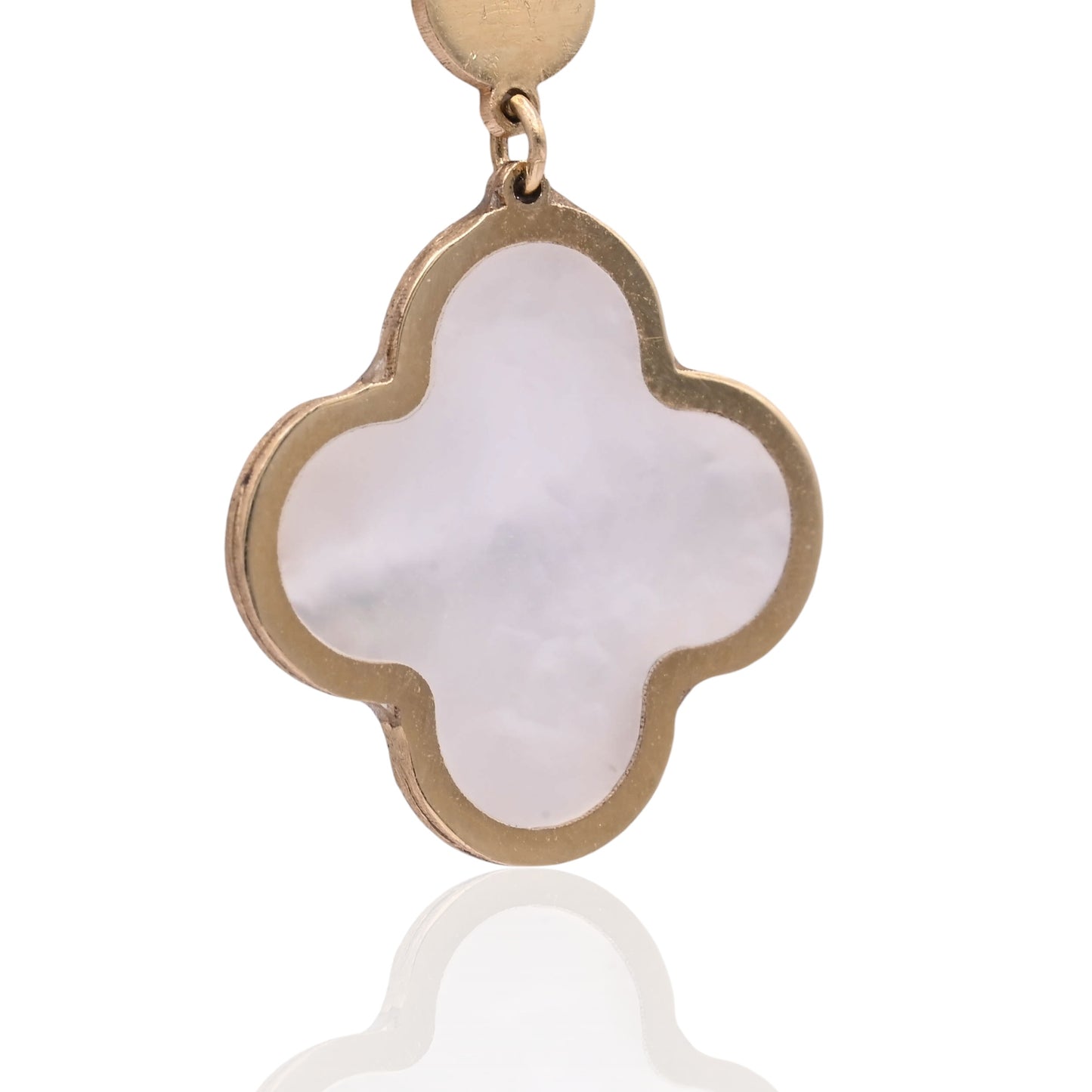 Mother of Pearl Clover Dangle Earrings 14K Yellow Gold