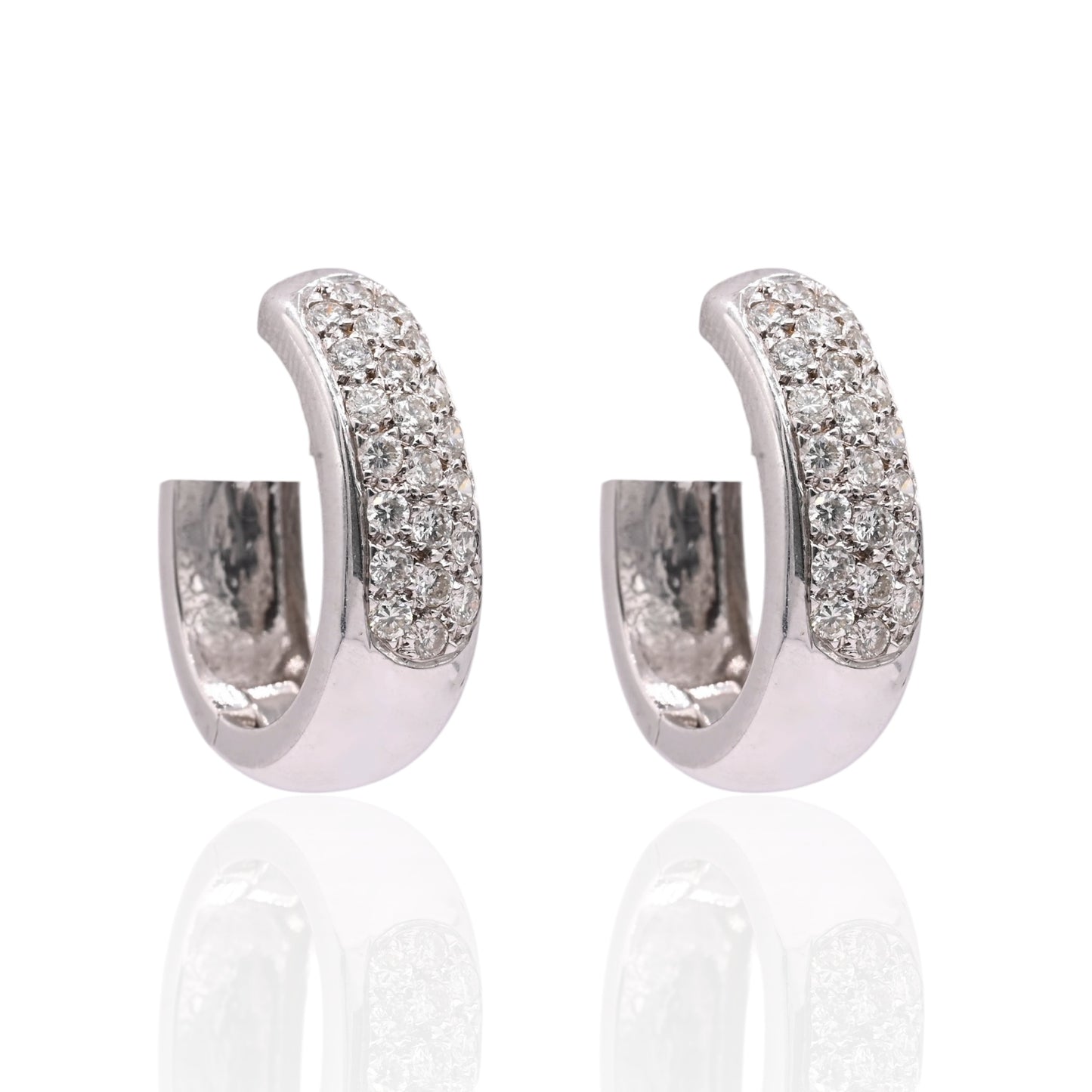 Thick Diamond Hoop Earrings 14K White Gold 7.01mm Thick/18.43mm x 21.32mm Diameter 0.66cttw