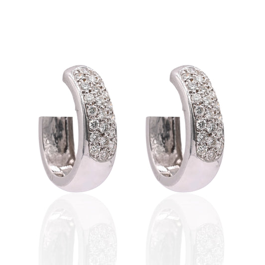 Thick Diamond Hoop Earrings 14K White Gold 7.01mm Thick/18.43mm x 21.32mm Diameter 0.66cttw