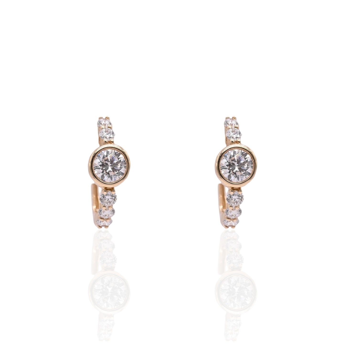LAB DIAMOND Huggie Hoop Earrings with Bezel Center 14K Yellow Gold 5.28mm Thick/14.97mm Diameter 1.01cttw
