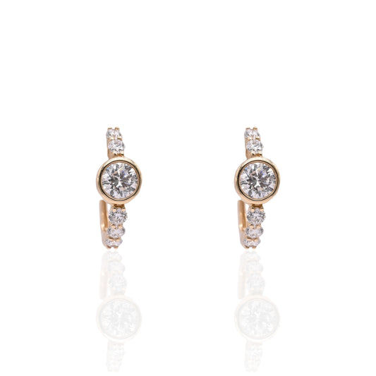 LAB DIAMOND Huggie Hoop Earrings with Bezel Center 14K Yellow Gold 5.28mm Thick/14.97mm Diameter 1.01cttw