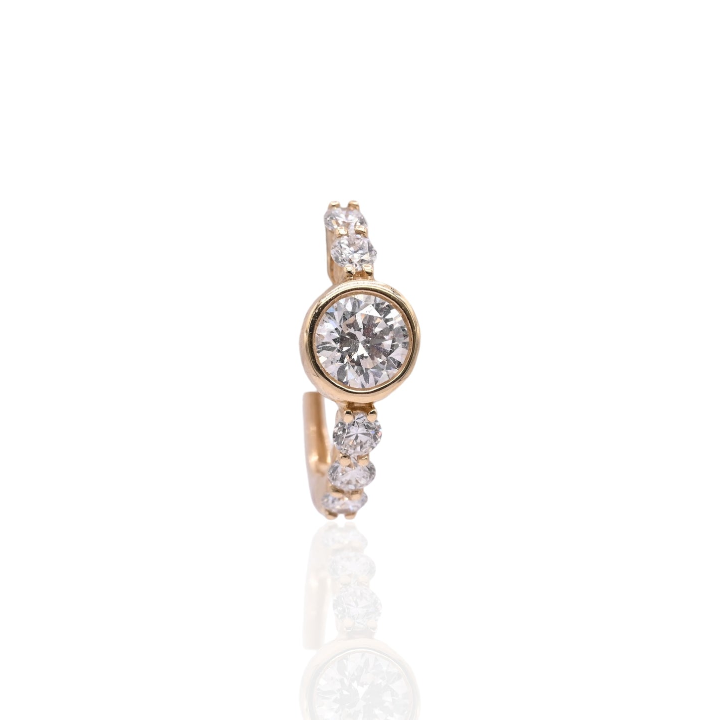 LAB DIAMOND Huggie Hoop Earrings with Bezel Center 14K Yellow Gold 5.28mm Thick/14.97mm Diameter 1.01cttw
