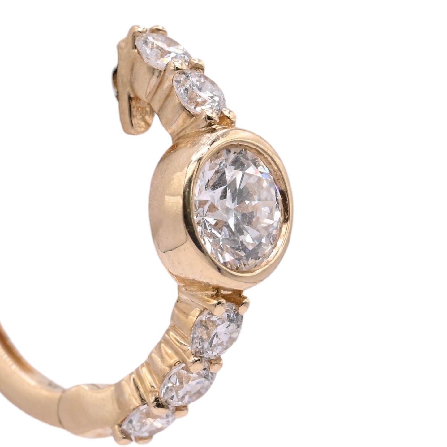 LAB DIAMOND Huggie Hoop Earrings with Bezel Center 14K Yellow Gold 5.28mm Thick/14.97mm Diameter 1.01cttw