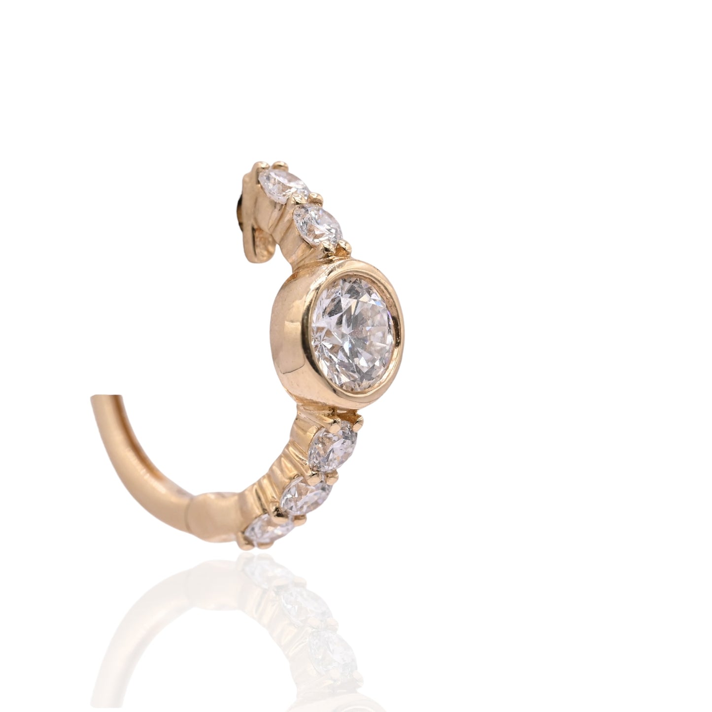 LAB DIAMOND Huggie Hoop Earrings with Bezel Center 14K Yellow Gold 5.28mm Thick/14.97mm Diameter 1.01cttw
