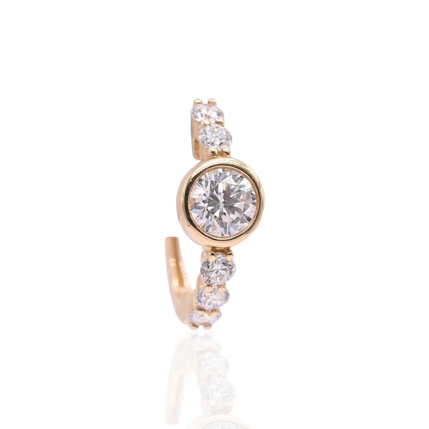 LAB DIAMOND Huggie Hoop Earrings with Bezel Center 14K Yellow Gold 5.28mm Thick/14.97mm Diameter 1.01cttw