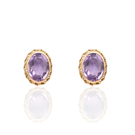 Scalloped Oval Amethyst Stud Earrings 14K Yellow Gold 1.44cttw Amethyst