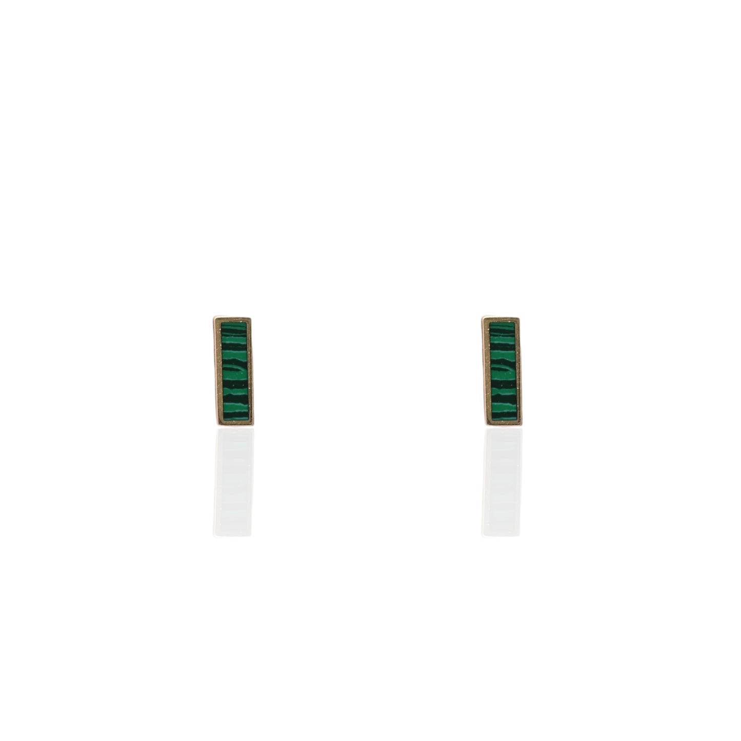 Malachite Bar Stud Earrings 14K Yellow Gold