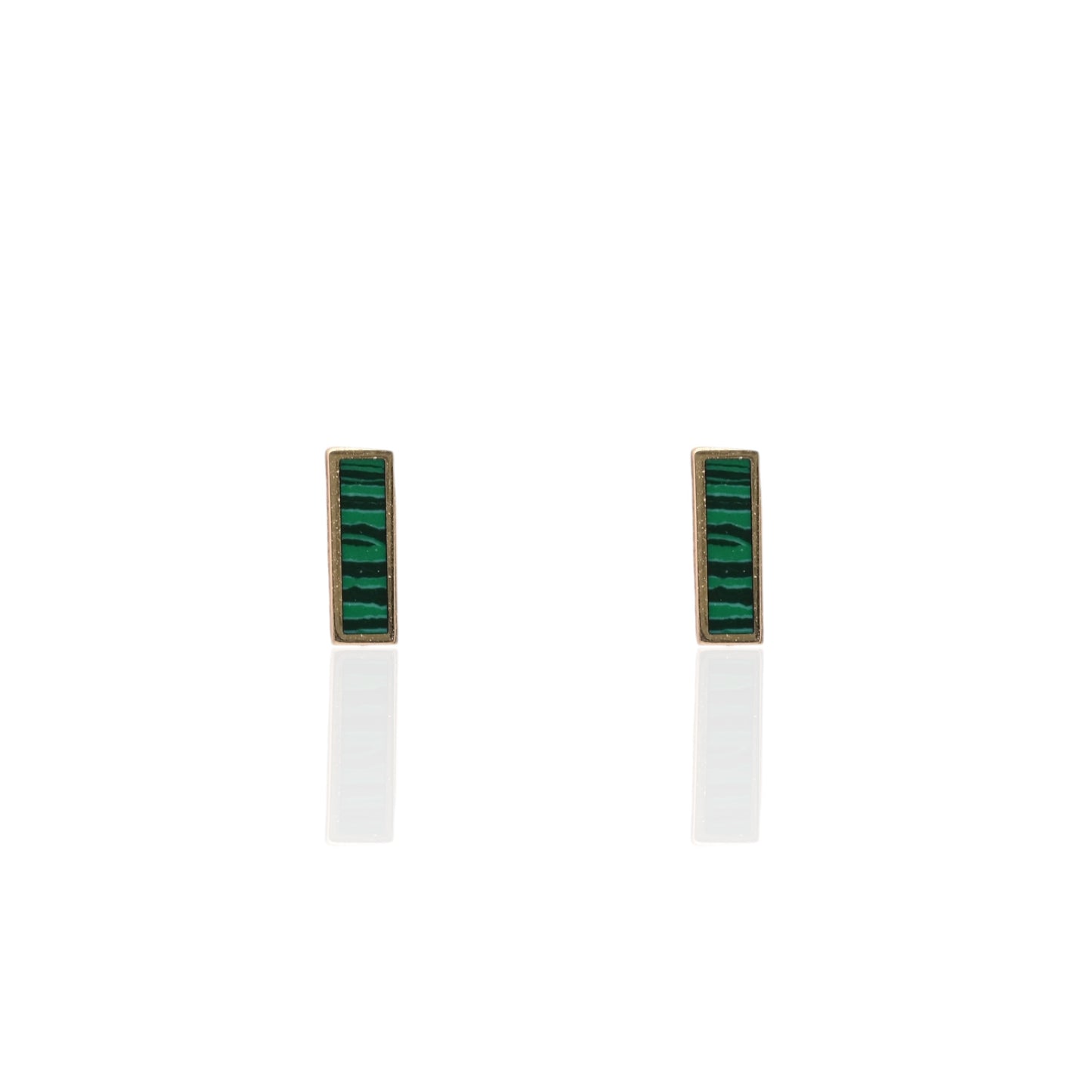 Malachite Bar Stud Earrings 14K Yellow Gold