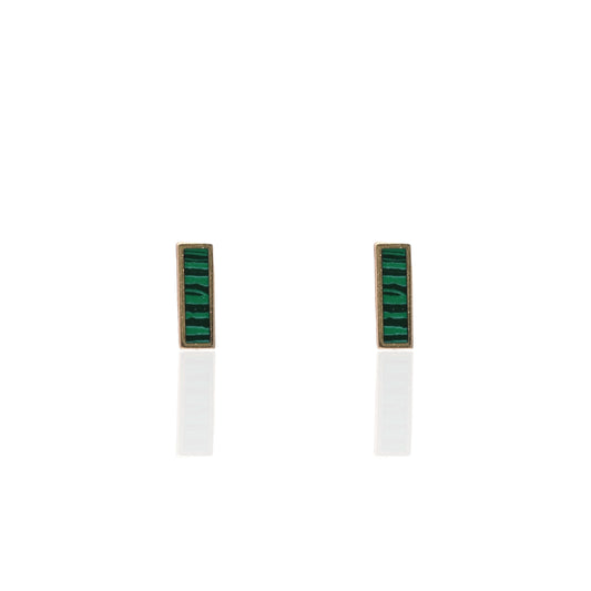 Malachite Bar Stud Earrings 14K Yellow Gold