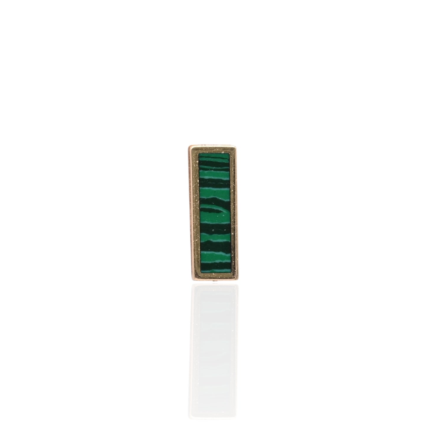 Malachite Bar Stud Earrings 14K Yellow Gold