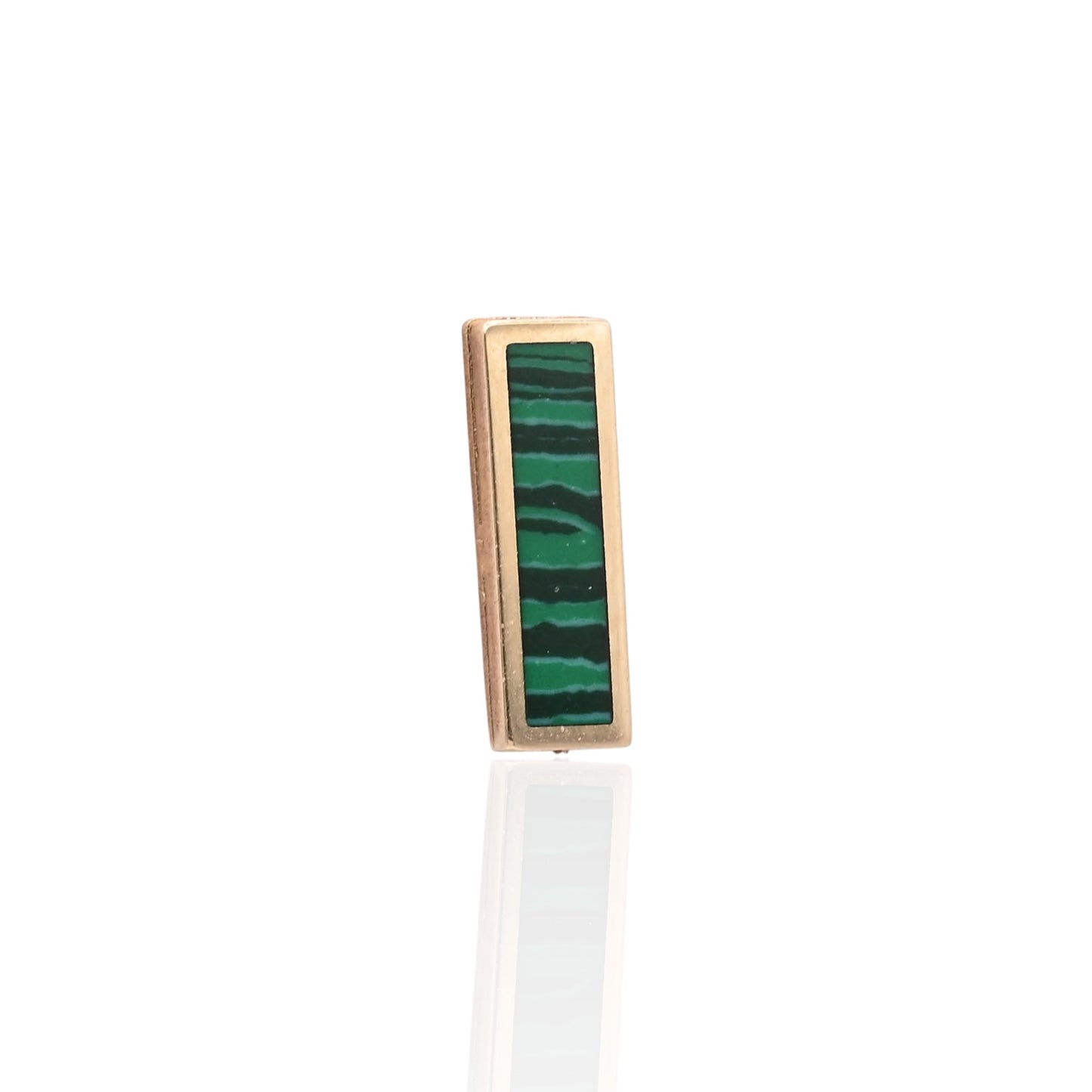 Malachite Bar Stud Earrings 14K Yellow Gold