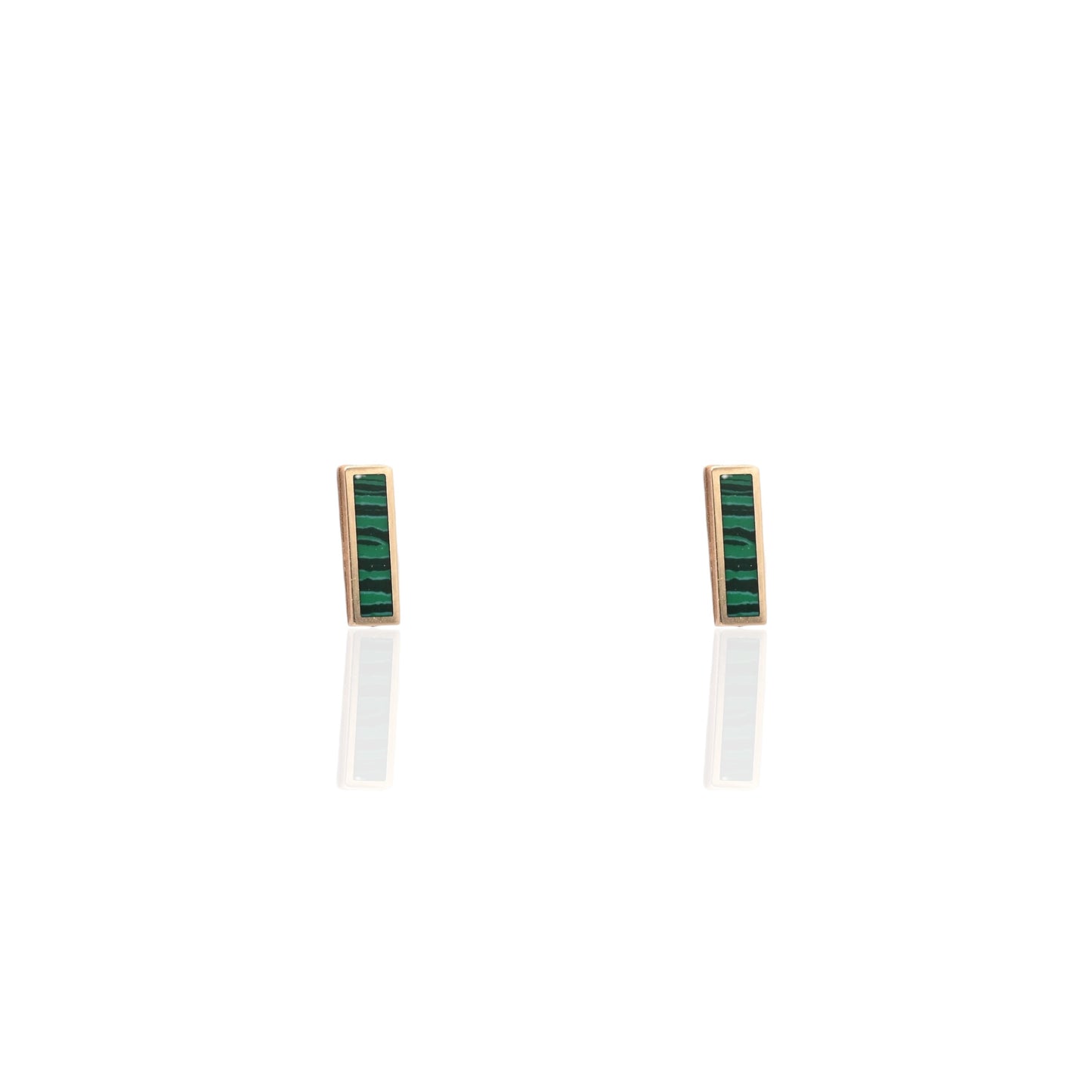 Malachite Bar Stud Earrings 14K Yellow Gold