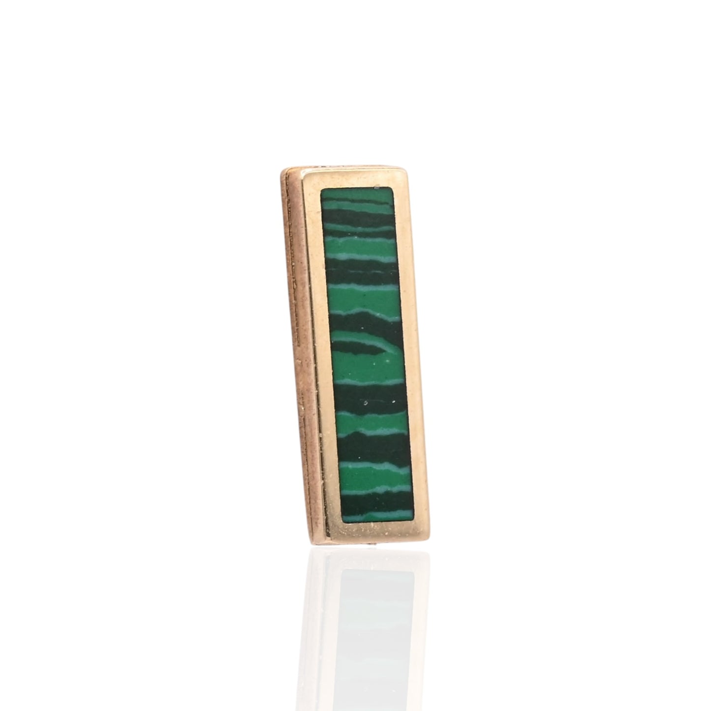 Malachite Bar Stud Earrings 14K Yellow Gold