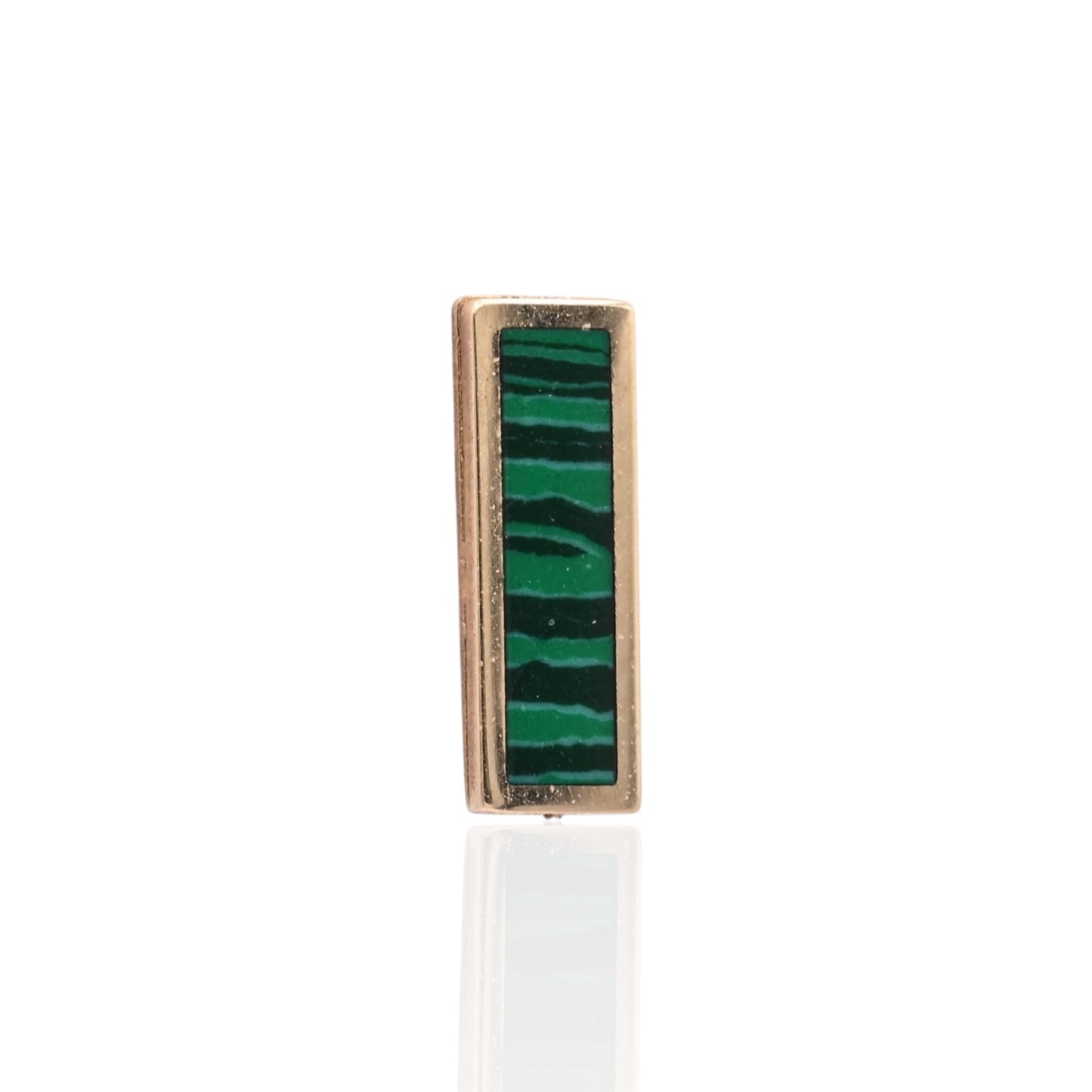 Malachite Bar Stud Earrings 14K Yellow Gold