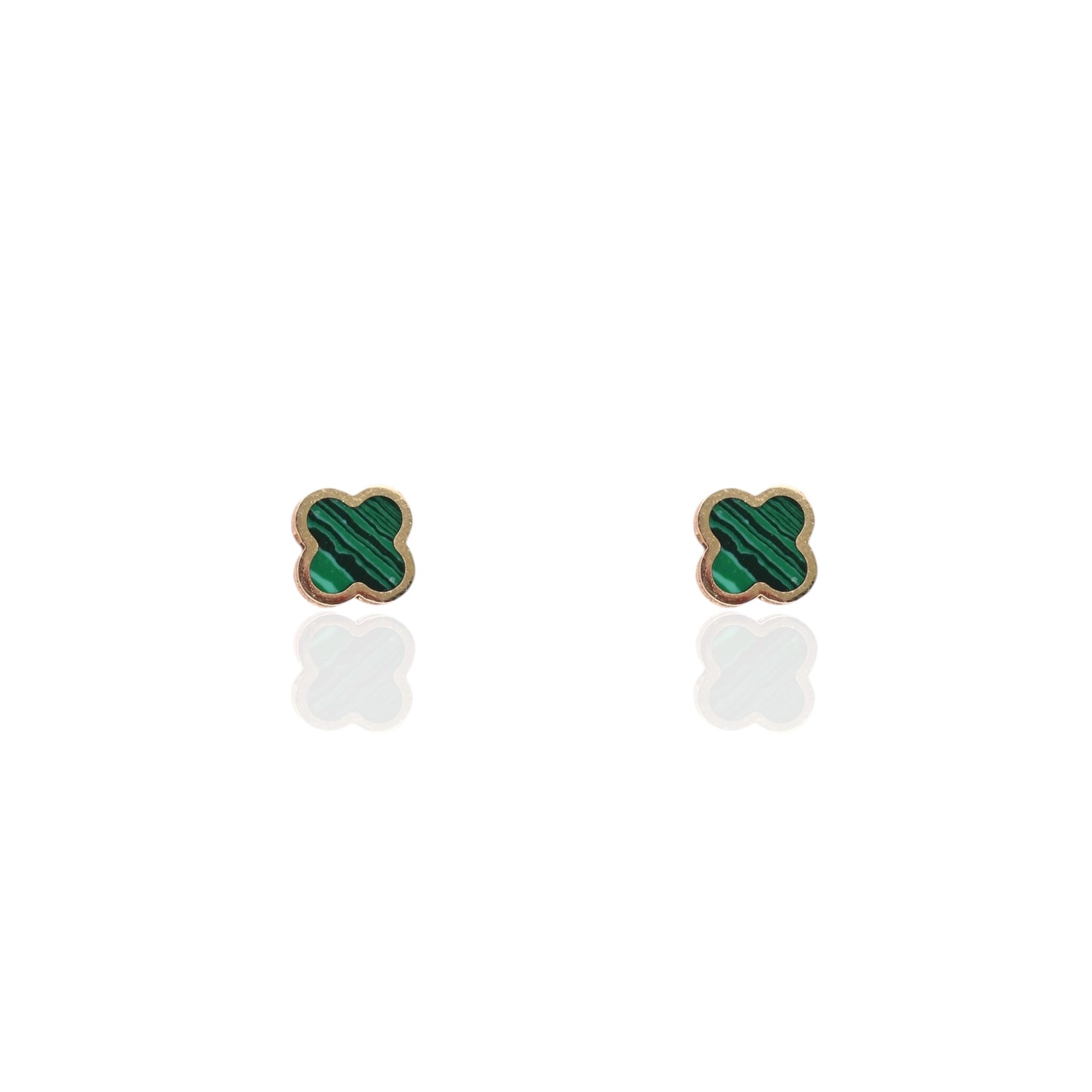 Malachite Clover Stud Earrings 14K Yellow Gold