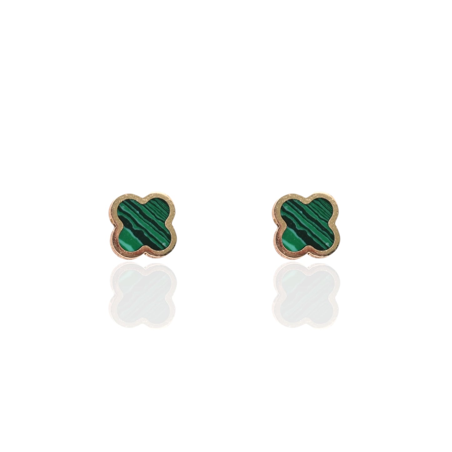 Malachite Clover Stud Earrings 14K Yellow Gold