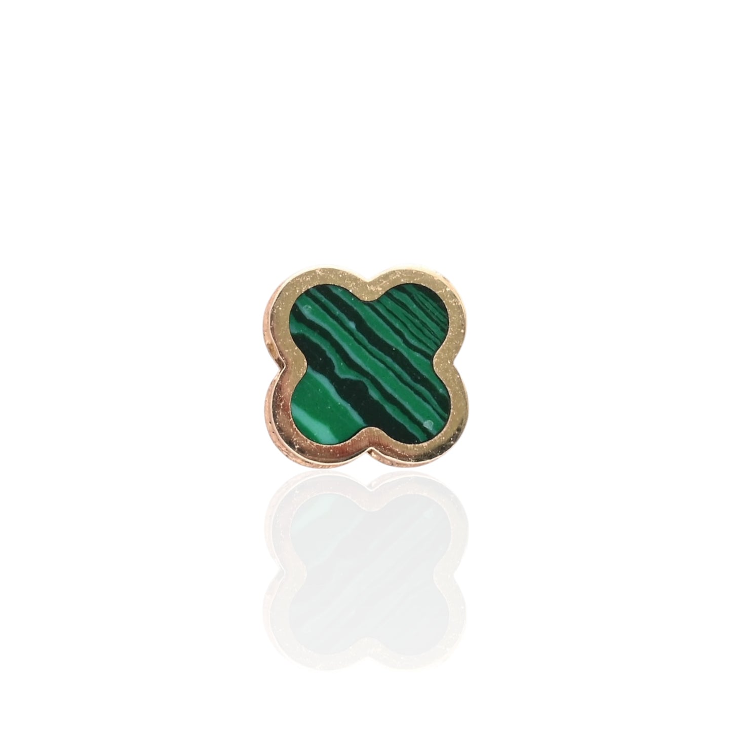 Malachite Clover Stud Earrings 14K Yellow Gold