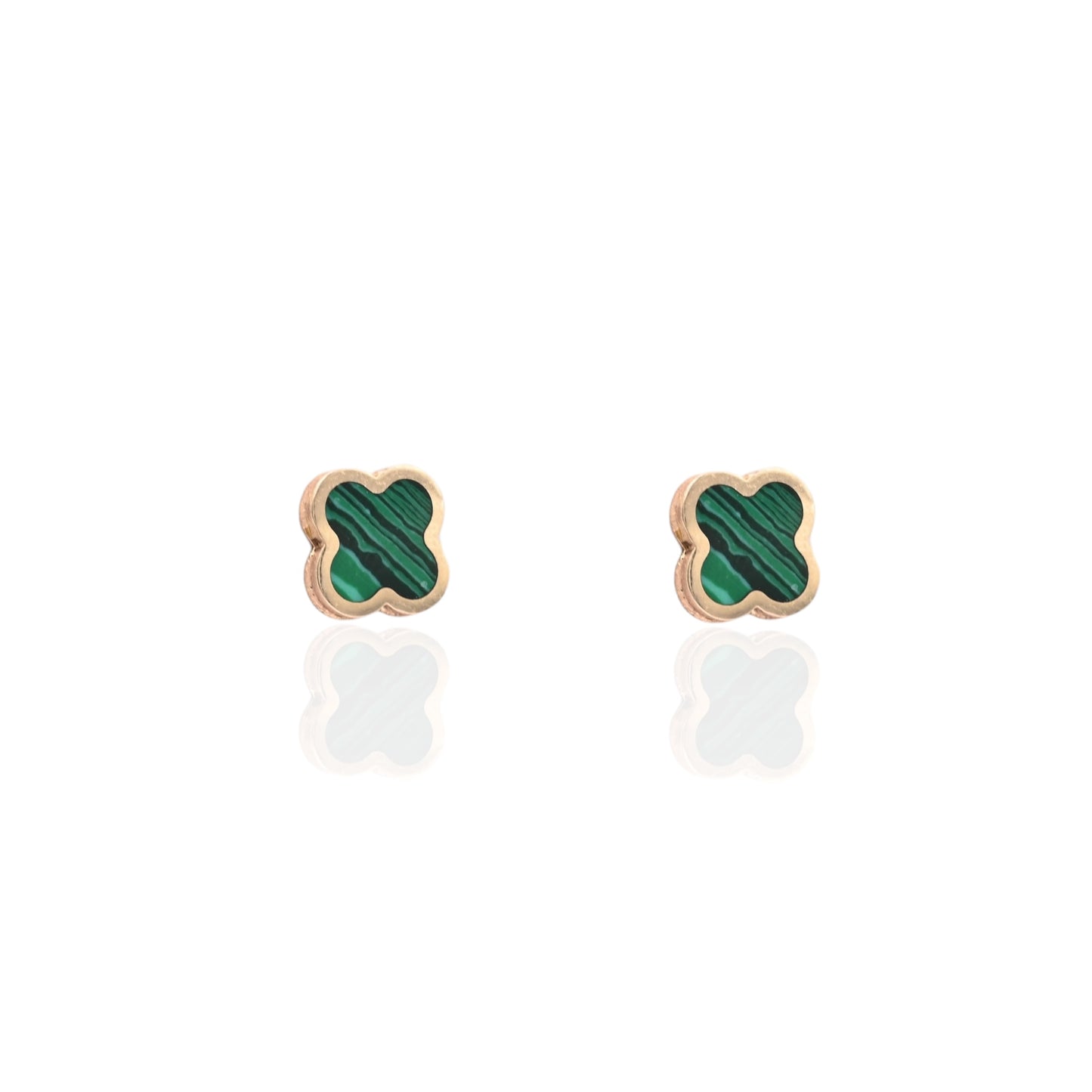Malachite Clover Stud Earrings 14K Yellow Gold