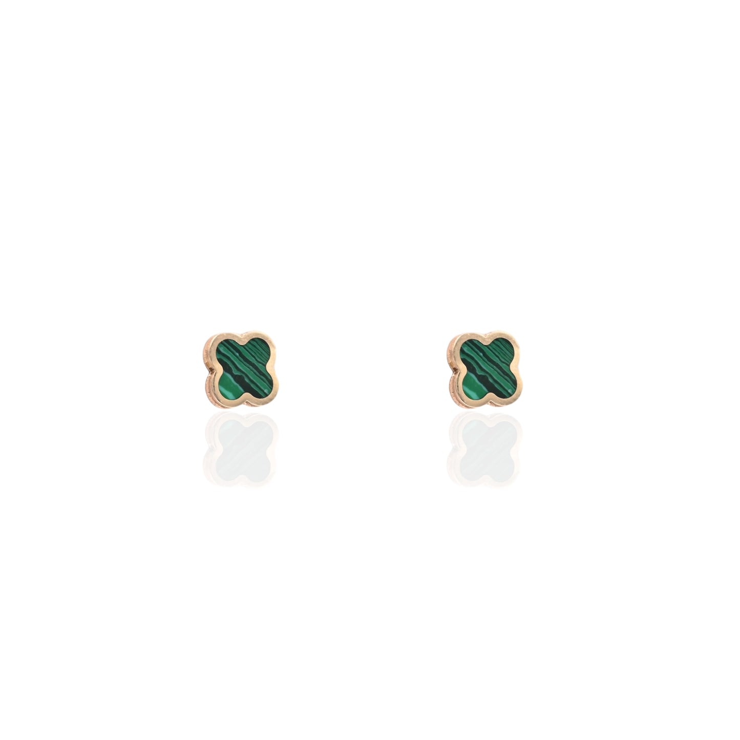 Malachite Clover Stud Earrings 14K Yellow Gold