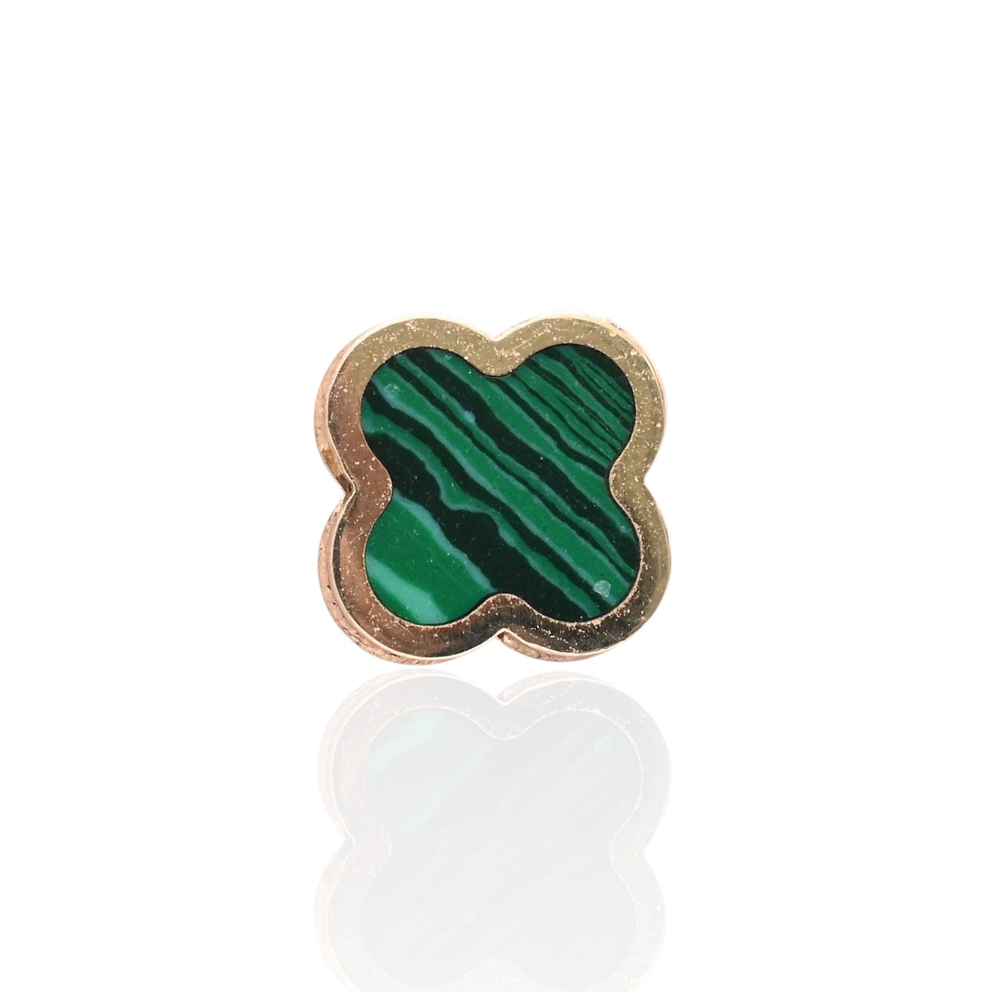 Malachite Clover Stud Earrings 14K Yellow Gold