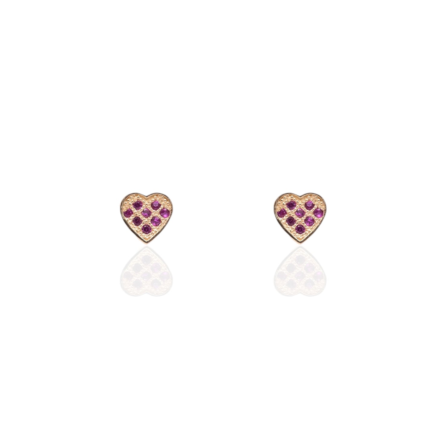 Dainty Ruby Heart Stud Earrings 14K Yellow Gold with Safety Screwbacks cttw Rubies