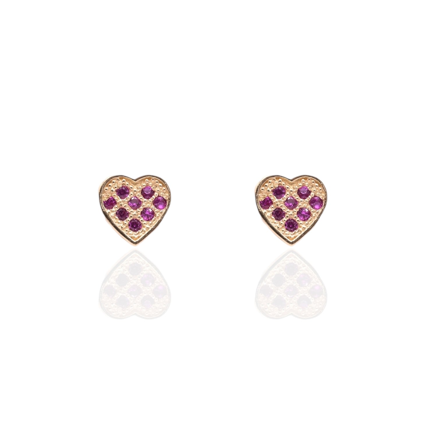 Dainty Ruby Heart Stud Earrings 14K Yellow Gold with Safety Screwbacks cttw Rubies